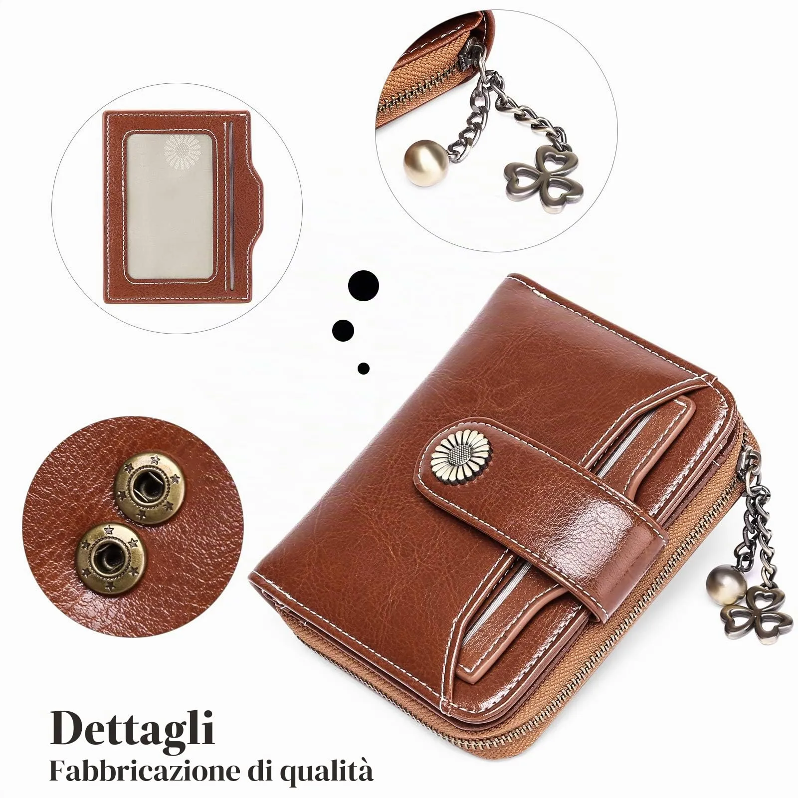 SENDEFN Portafoglio Donna in Pelle Vegana con Blocco RFID, 8 Scomparti per Carte, 2 Finestre di Identificazione e Tasca con Cerniera - immagine 6