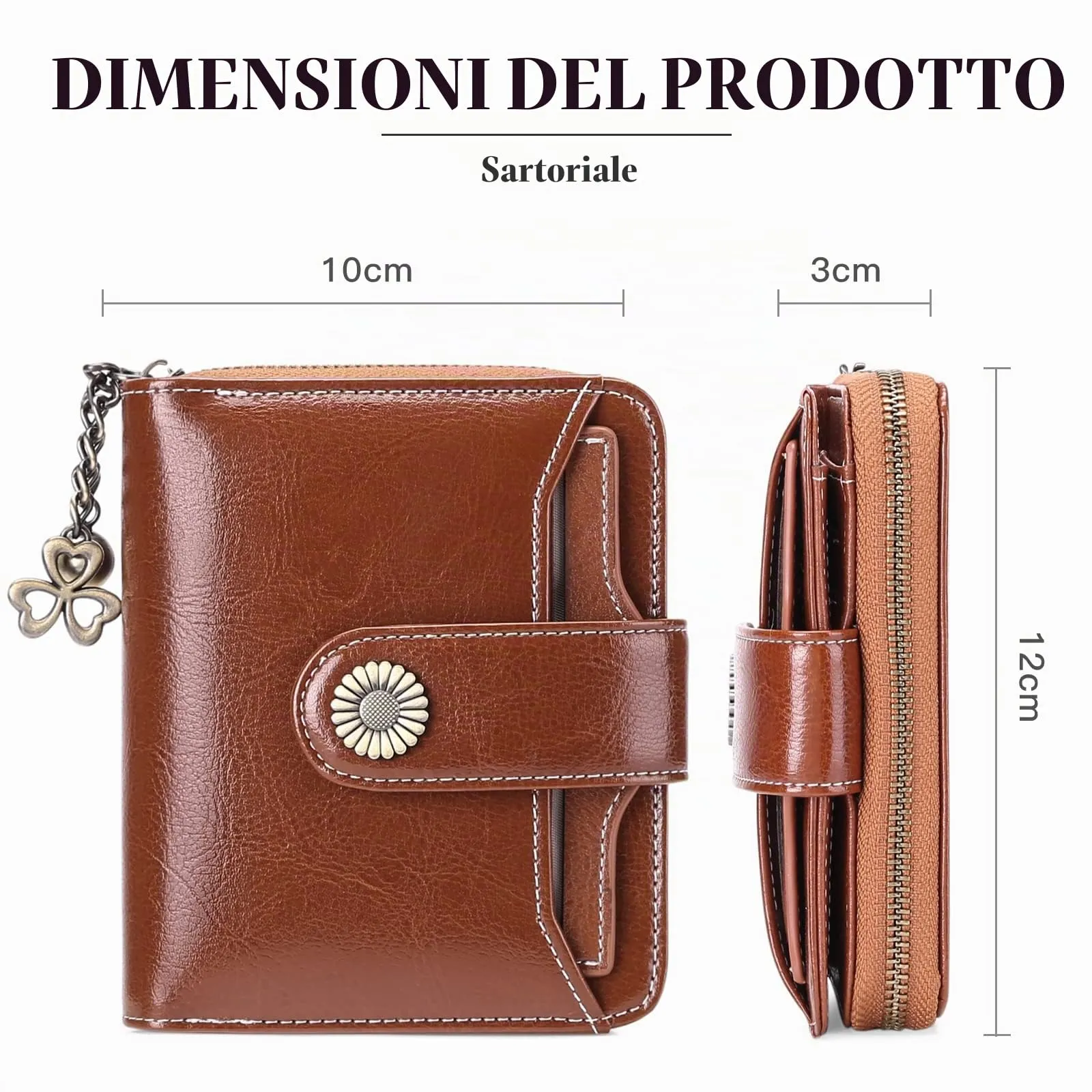 SENDEFN Portafoglio Donna in Pelle Vegana con Blocco RFID, 8 Scomparti per Carte, 2 Finestre di Identificazione e Tasca con Cerniera - immagine 7