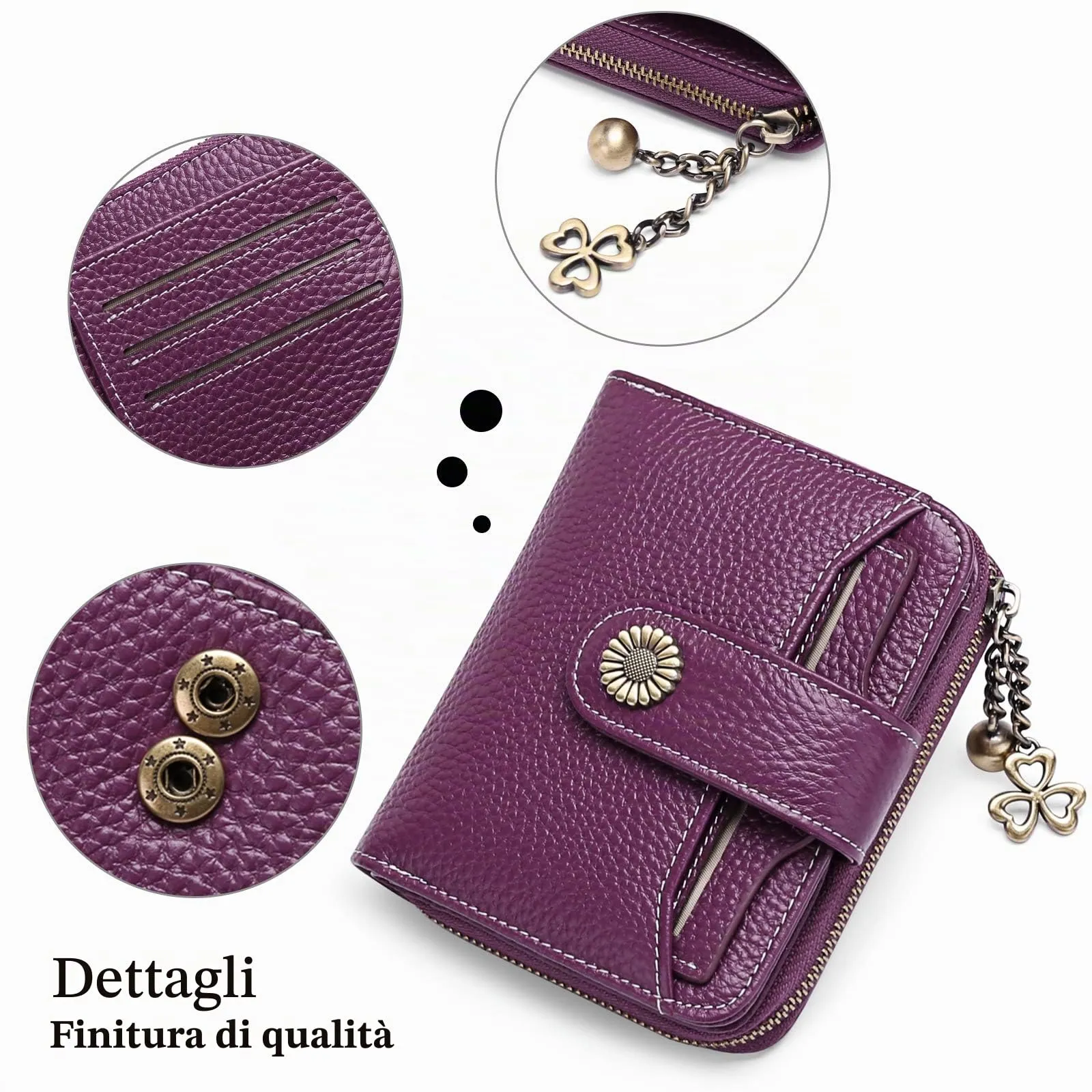 SENDEFN Portafoglio Donna in Pelle Vegana con Blocco RFID, 8 Scomparti per Carte, 2 Finestre di Identificazione e Tasca con Cerniera - immagine 5