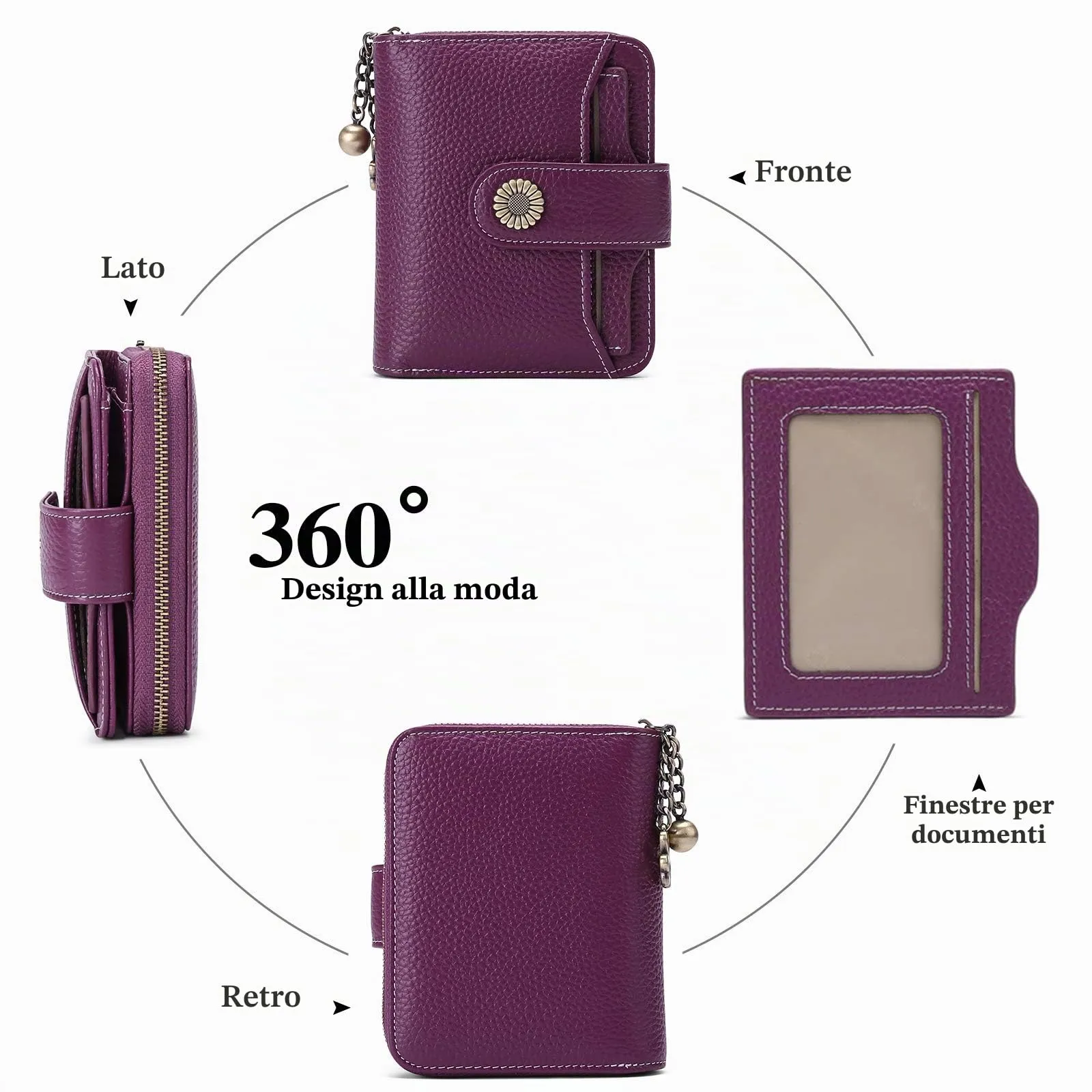 SENDEFN Portafoglio Donna in Pelle Vegana con Blocco RFID, 8 Scomparti per Carte, 2 Finestre di Identificazione e Tasca con Cerniera - immagine 8