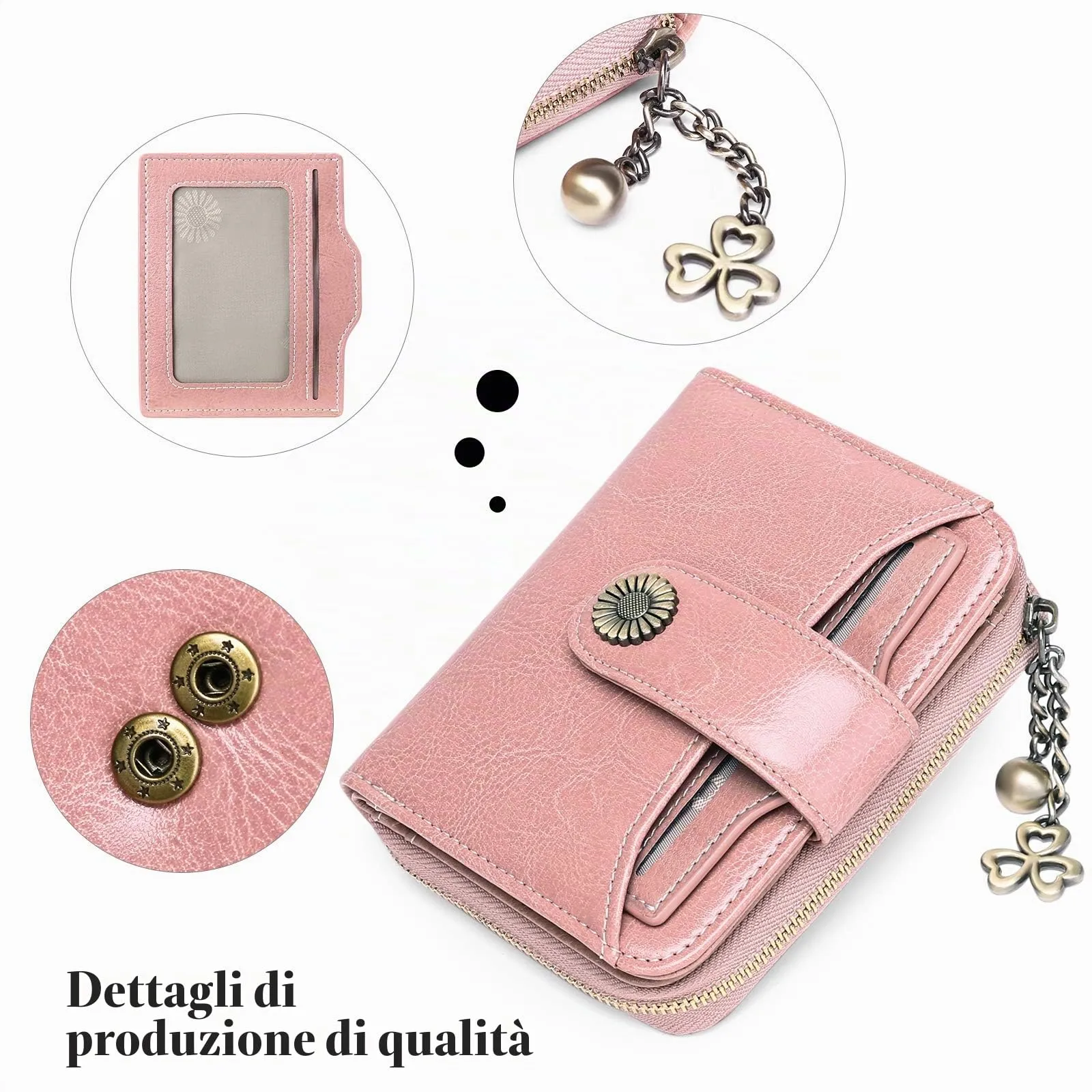 SENDEFN Portafoglio Donna in Pelle Vegana con Blocco RFID, 8 Scomparti per Carte, 2 Finestre di Identificazione e Tasca con Cerniera - immagine 6