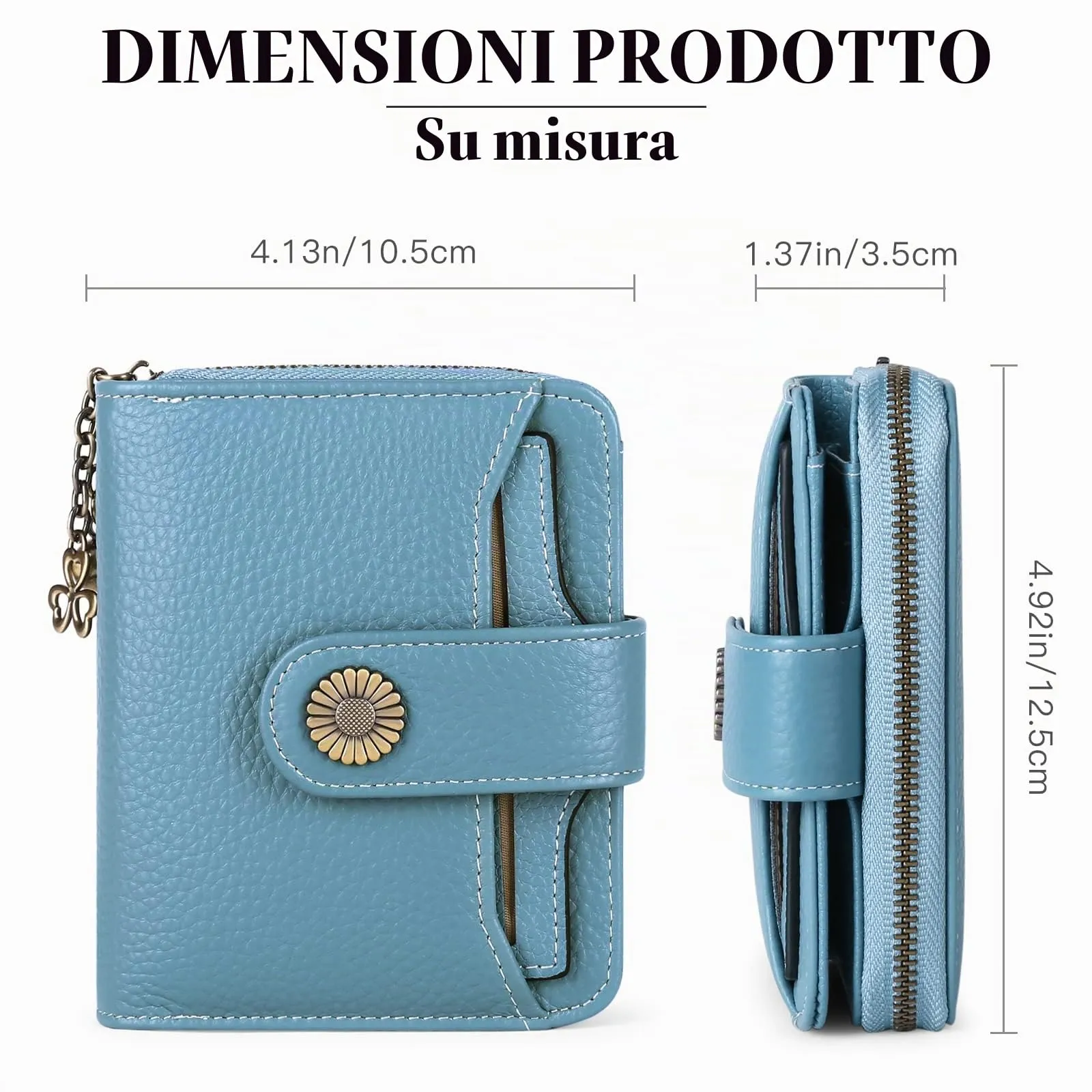 SENDEFN Portafoglio Donna in Vera Pelle con Blocco RFID, 8 Scomparti per Carte, 2 Finestre di Identificazione e Tasca con Cerniera - immagine 2
