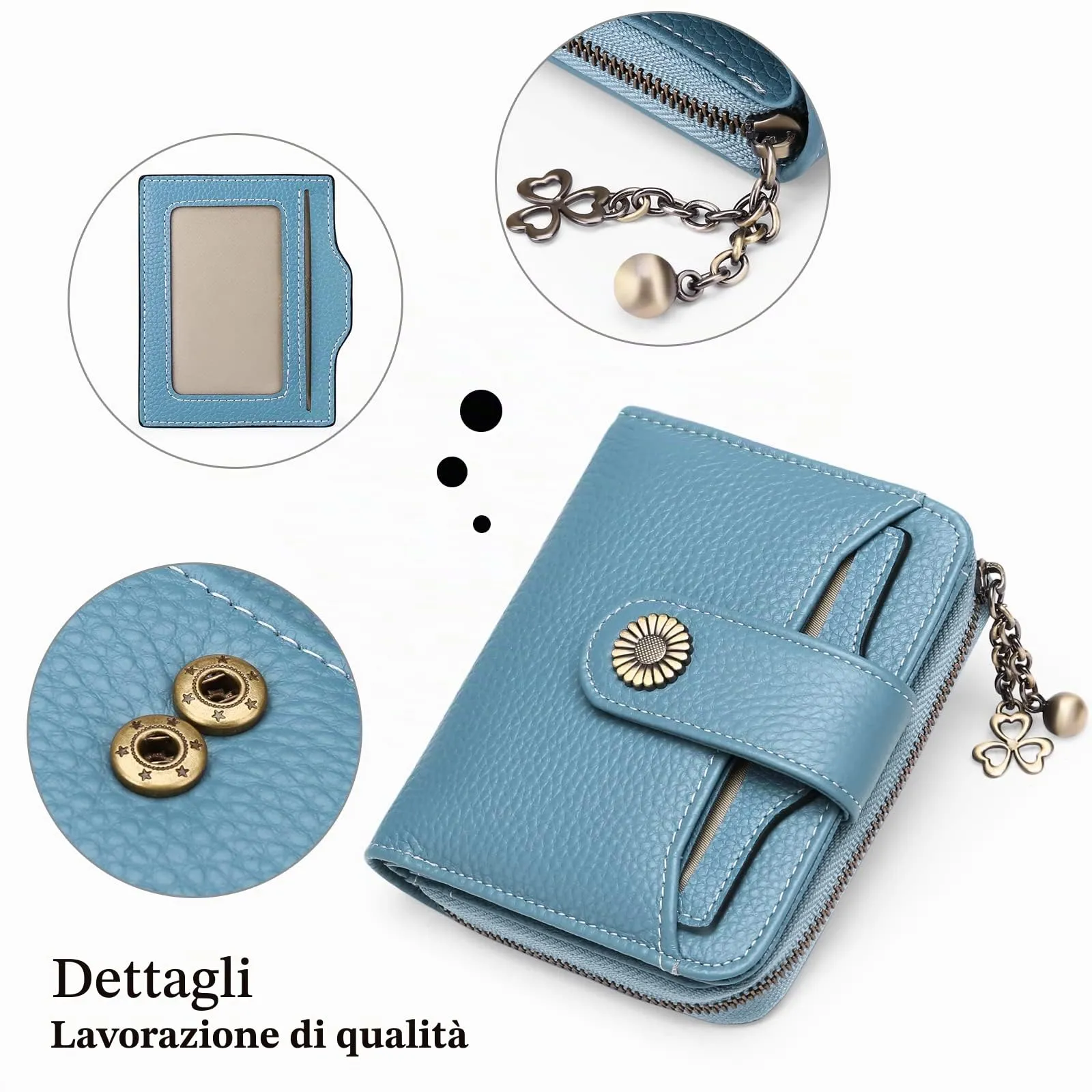 SENDEFN Portafoglio Donna in Vera Pelle con Blocco RFID, 8 Scomparti per Carte, 2 Finestre di Identificazione e Tasca con Cerniera - immagine 5