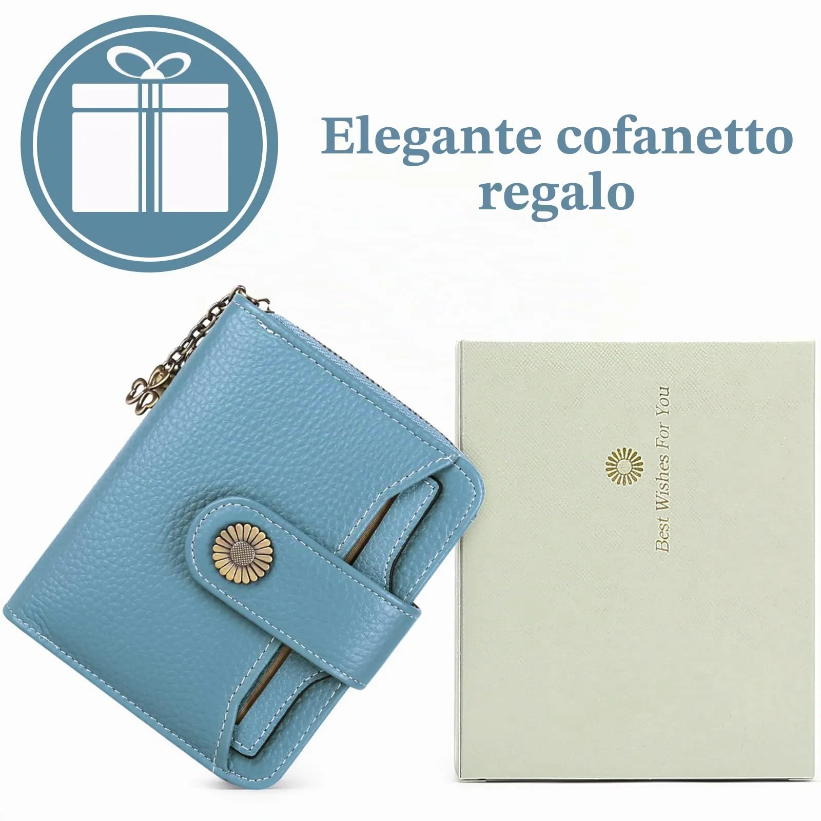 SENDEFN Portafoglio Donna in Vera Pelle con Blocco RFID, 8 Scomparti per Carte, 2 Finestre di Identificazione e Tasca con Cerniera - immagine 9