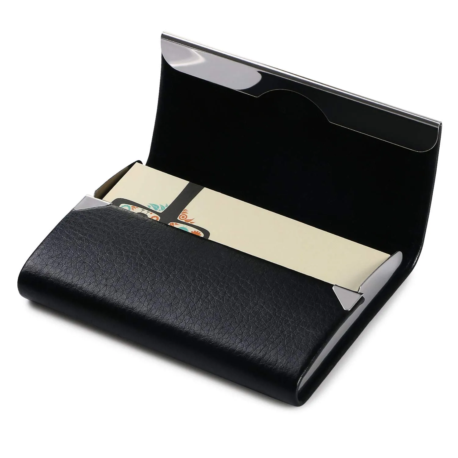 flintronic Porta Carte di Credito in Acciaio Inossidabile e Pelle PU, Portafoglio Slim Nero - immagine 1