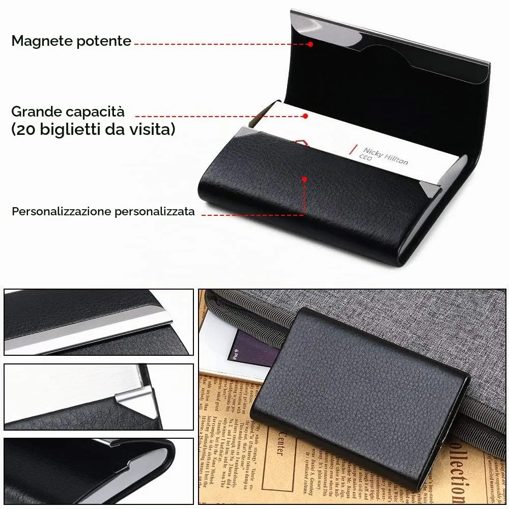 flintronic Porta Carte di Credito in Acciaio Inossidabile e Pelle PU, Portafoglio Slim Nero - immagine 3