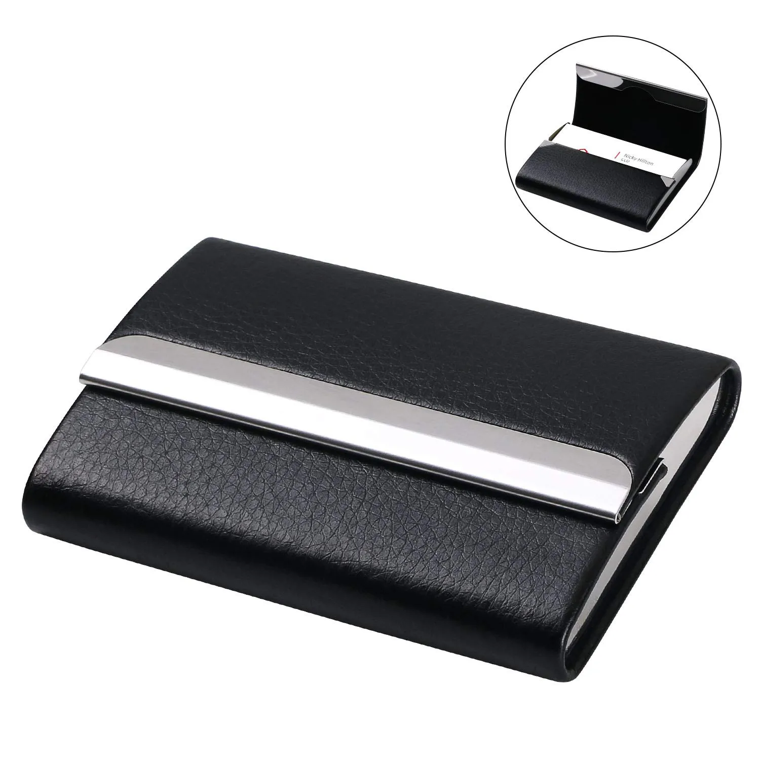 flintronic Porta Carte di Credito in Acciaio Inossidabile e Pelle PU, Portafoglio Slim Nero - immagine 8