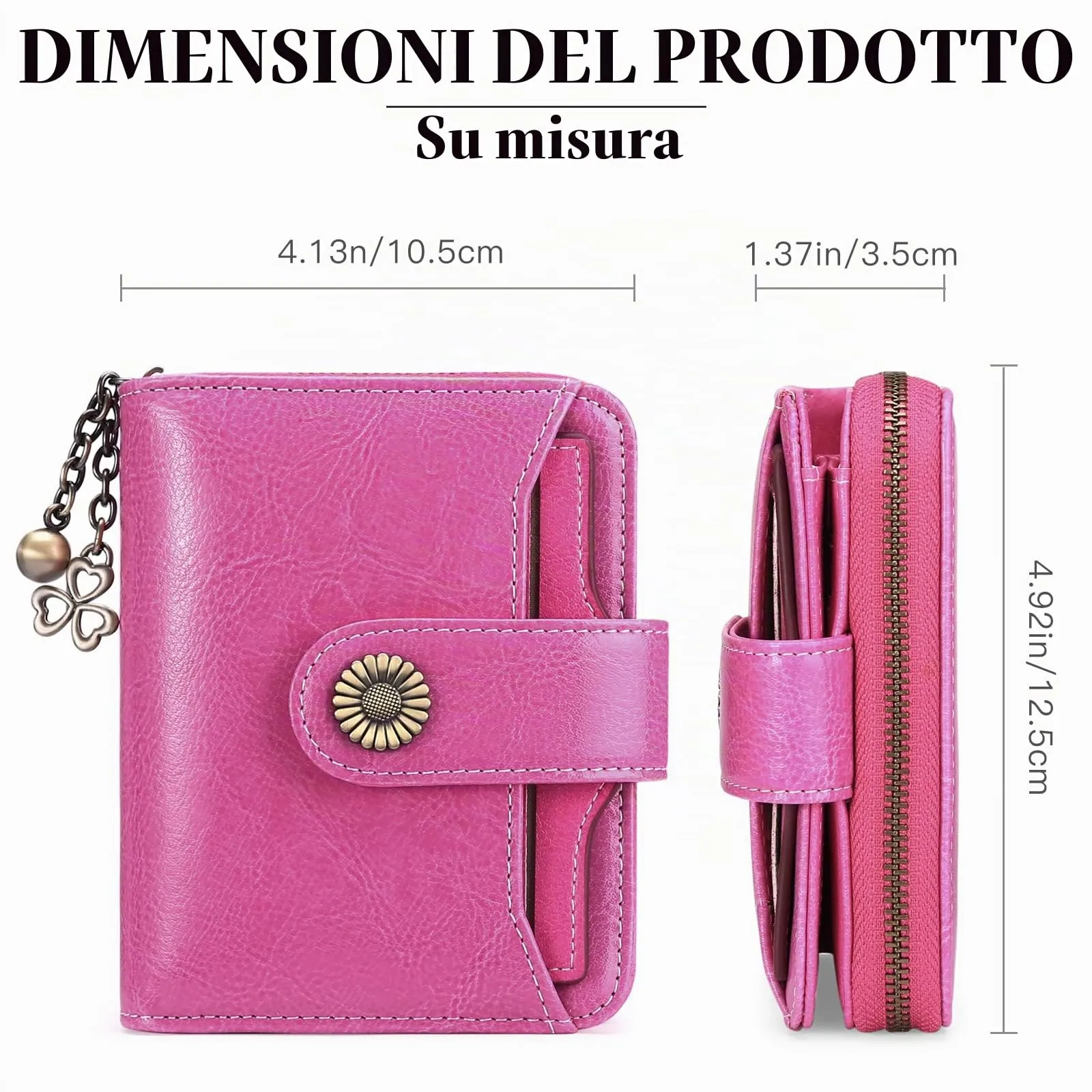 SENDEFN Portafoglio Donna in Vera Pelle con Blocco RFID, 8 Scomparti per Carte e Tasca con Cerniera - immagine 2