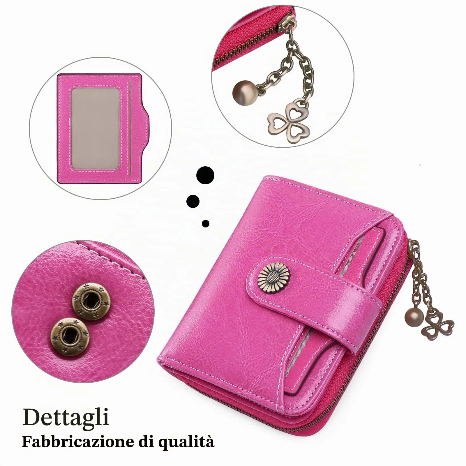 SENDEFN Portafoglio Donna in Vera Pelle con Blocco RFID, 8 Scomparti per Carte e Tasca con Cerniera - immagine 5