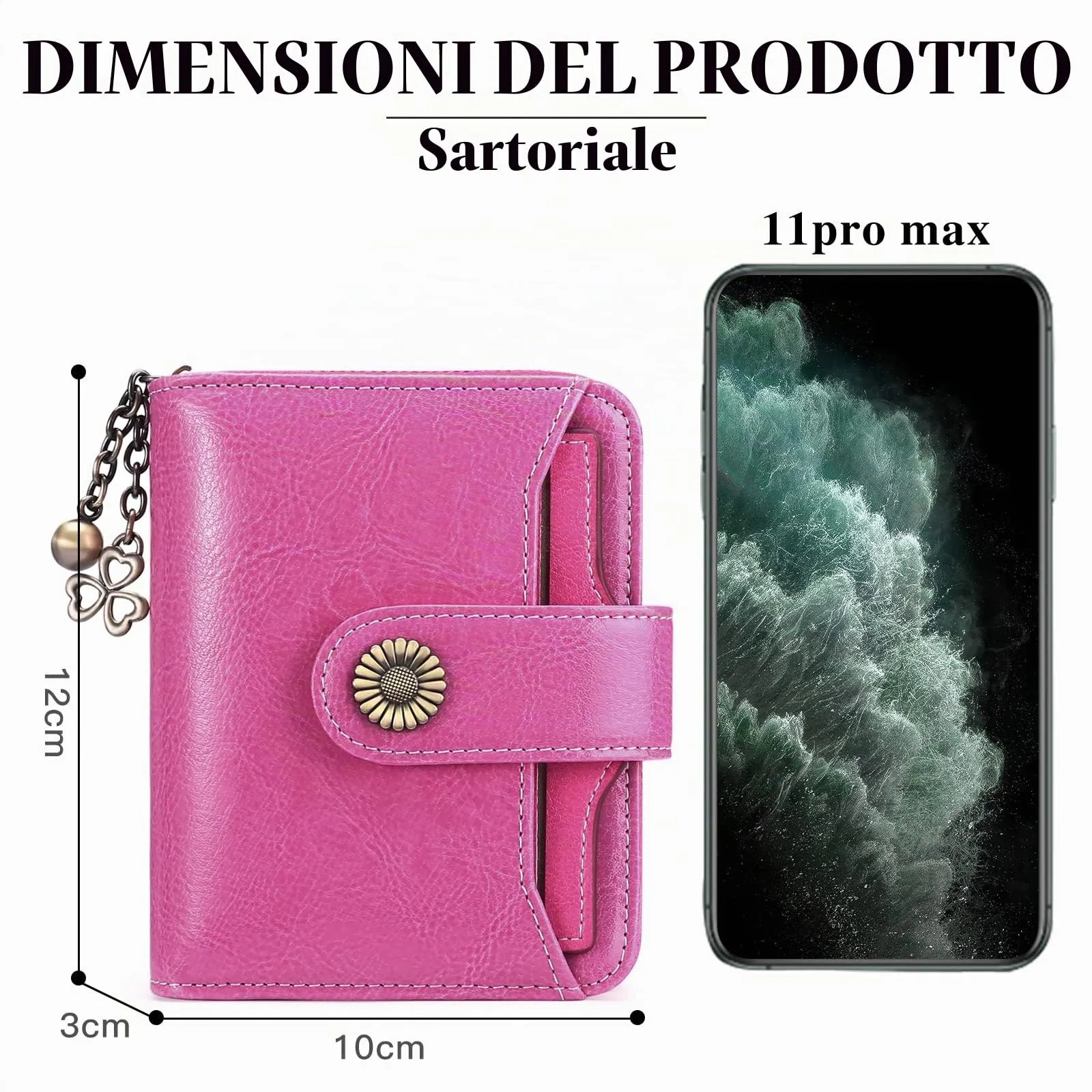 SENDEFN Portafoglio Donna in Vera Pelle con Blocco RFID, 8 Scomparti per Carte e Tasca con Cerniera - immagine 6