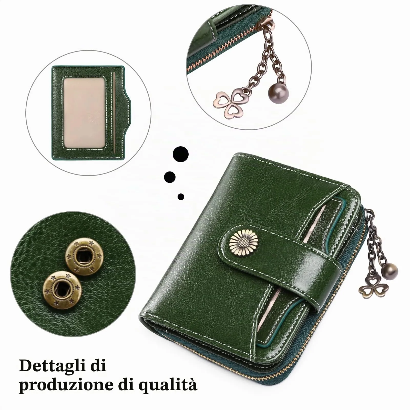 SENDEFN Portafoglio Donna in Pelle Vegana con Blocco RFID, 8 Scomparti per Carte, 2 Finestre ID e Tasca con Cerniera - immagine 5