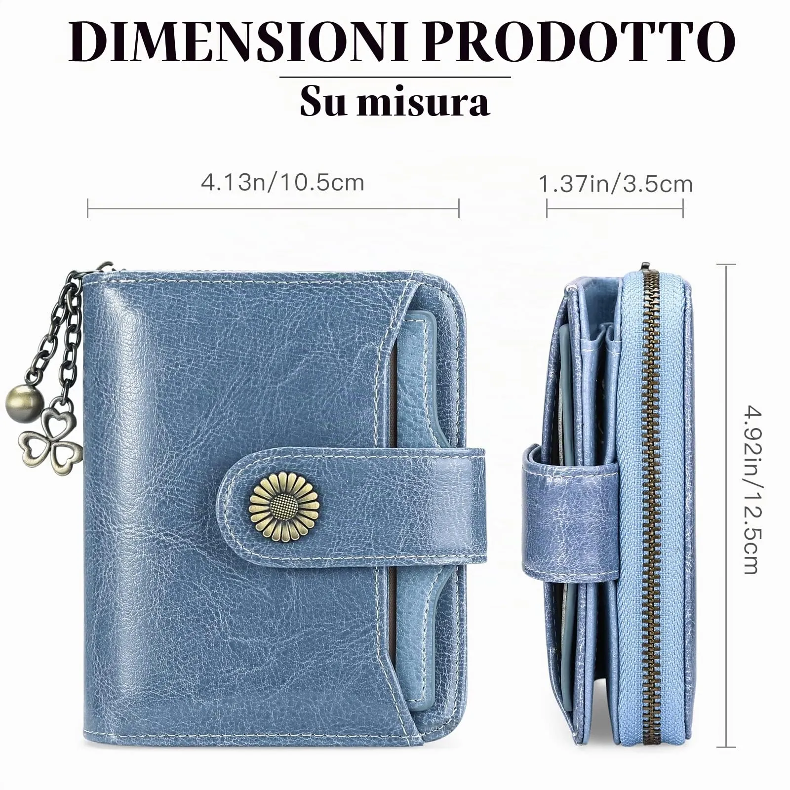 SENDEFN Portafoglio Donna in Vera Pelle con Blocco RFID, 8 Scomparti per Carte, 2 Finestre di Identità e Tasca con Cerniera - immagine 2