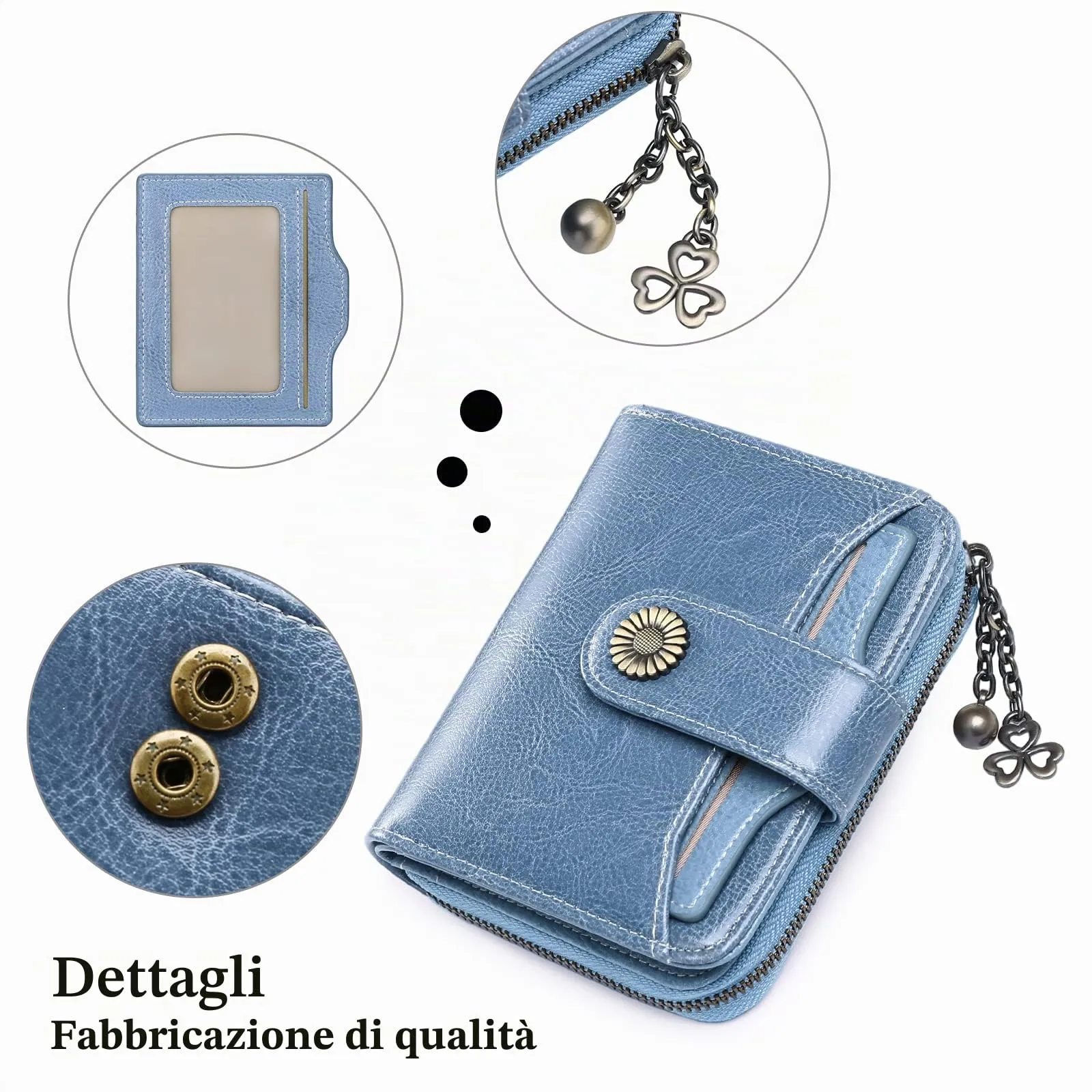 SENDEFN Portafoglio Donna in Vera Pelle con Blocco RFID, 8 Scomparti per Carte, 2 Finestre di Identità e Tasca con Cerniera - immagine 5