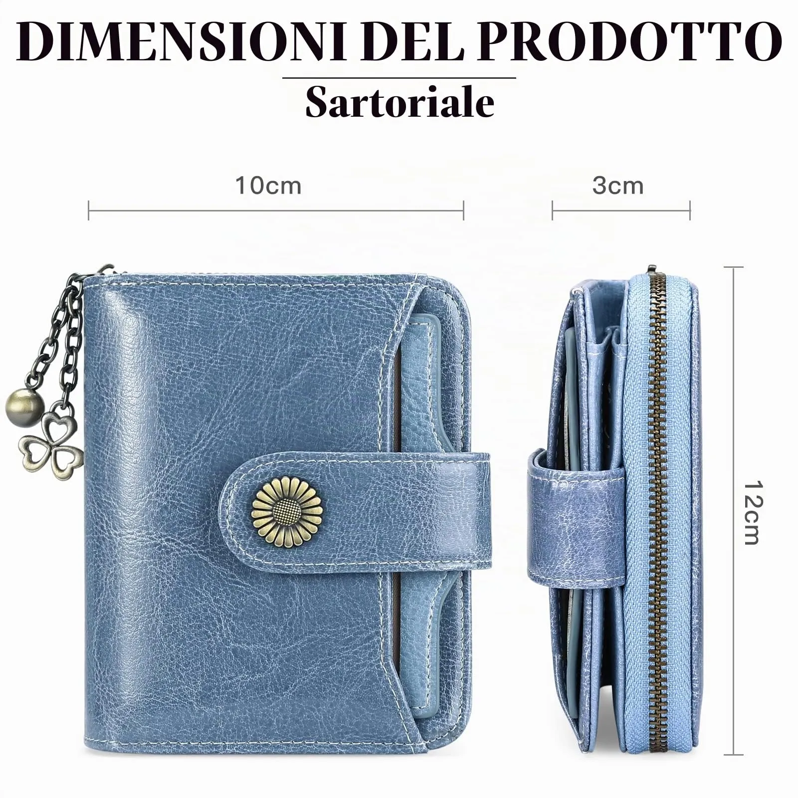 SENDEFN Portafoglio Donna in Vera Pelle con Blocco RFID, 8 Scomparti per Carte, 2 Finestre di Identità e Tasca con Cerniera - immagine 6