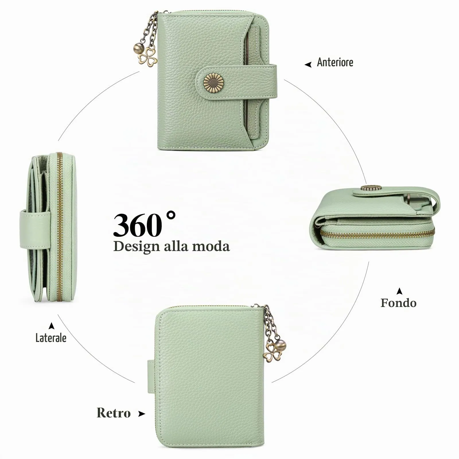 SENDEFN Portafoglio Donna in Pelle Vegana con Blocco RFID, 8 Scomparti per Carte, 2 Finestre di Identificazione e Tasca con Cerniera - immagine 3