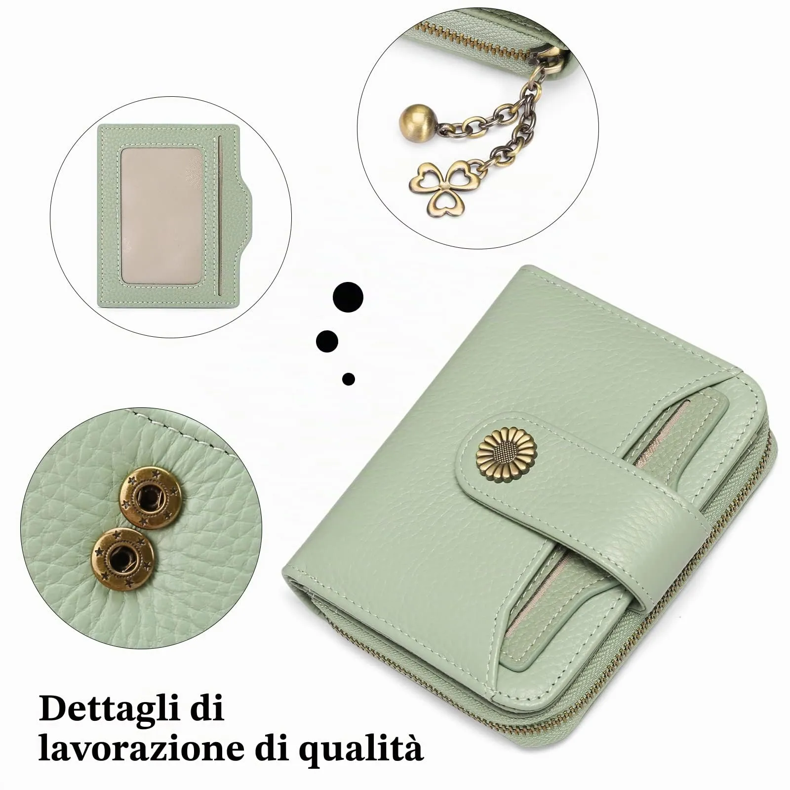 SENDEFN Portafoglio Donna in Pelle Vegana con Blocco RFID, 8 Scomparti per Carte, 2 Finestre di Identificazione e Tasca con Cerniera - immagine 5