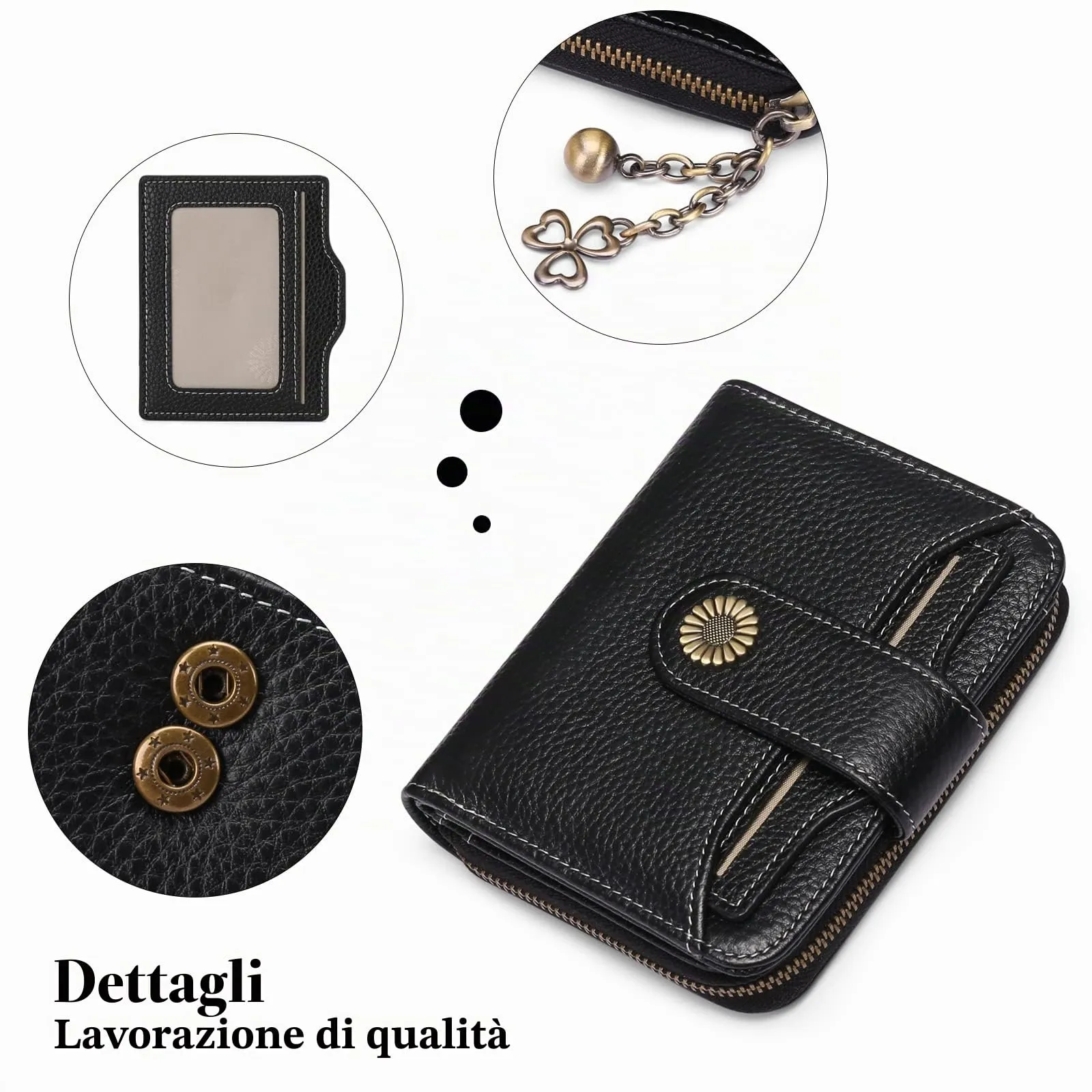 SENDEFN Portafoglio Donna in Pelle Vegana con Blocco RFID, 8 Scomparti per Carte, 2 Finestre ID e Tasca con Cerniera - immagine 5