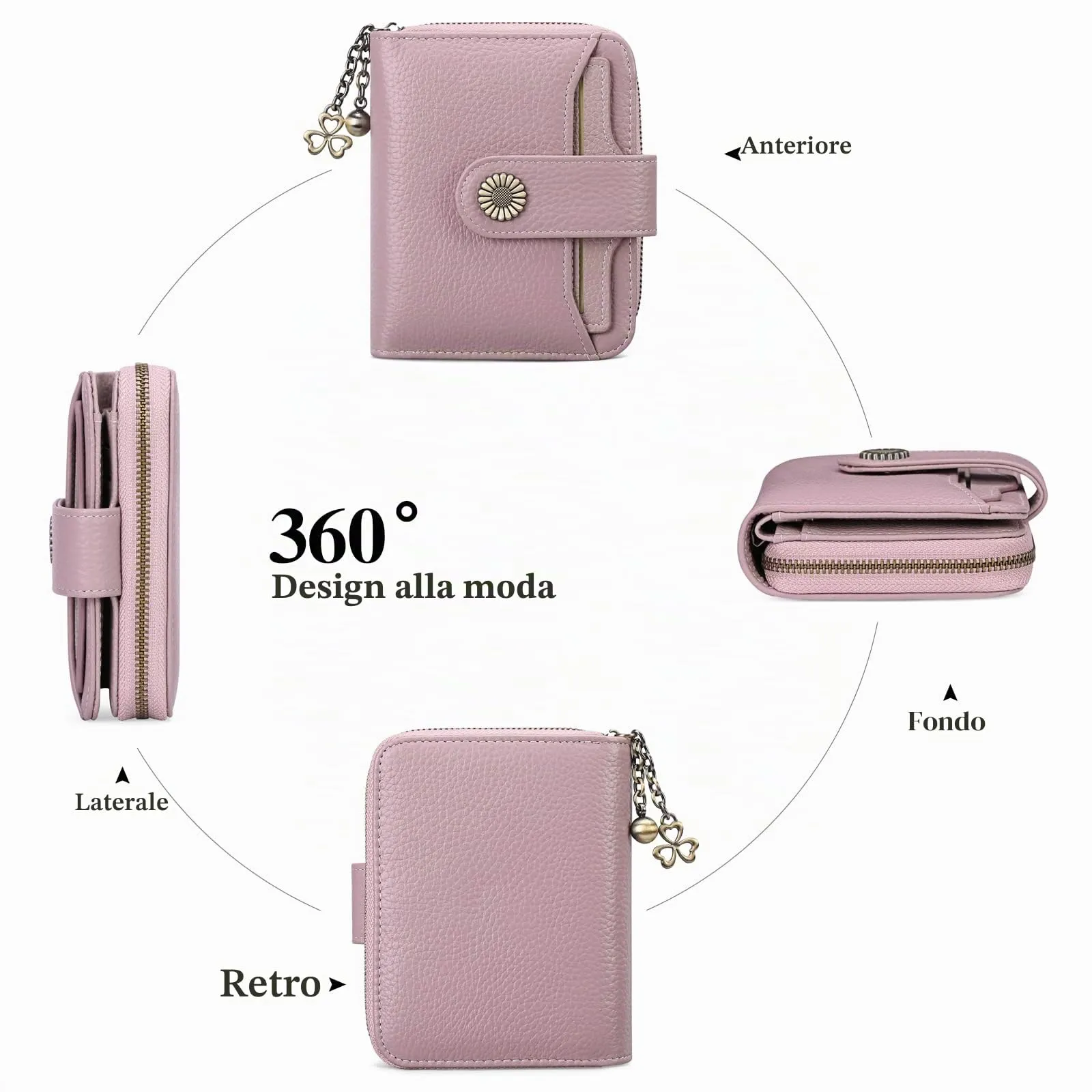 SENDEFN Portafoglio Donna in Pelle Vegana con Blocco RFID, 8 Scomparti per Carte, 2 Finestre ID e Tasca con Cerniera - immagine 3