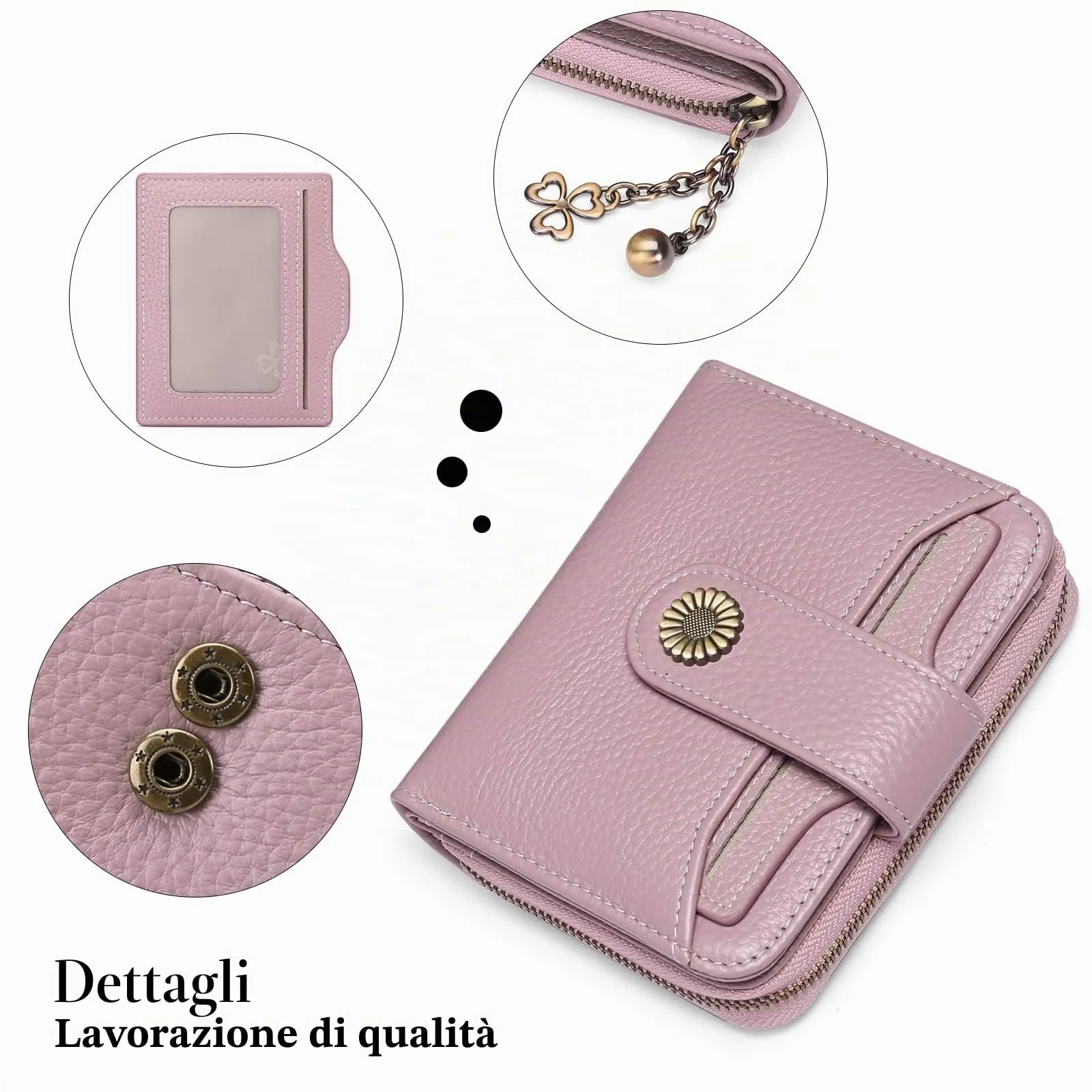 SENDEFN Portafoglio Donna in Pelle Vegana con Blocco RFID, 8 Scomparti per Carte, 2 Finestre ID e Tasca con Cerniera - immagine 5