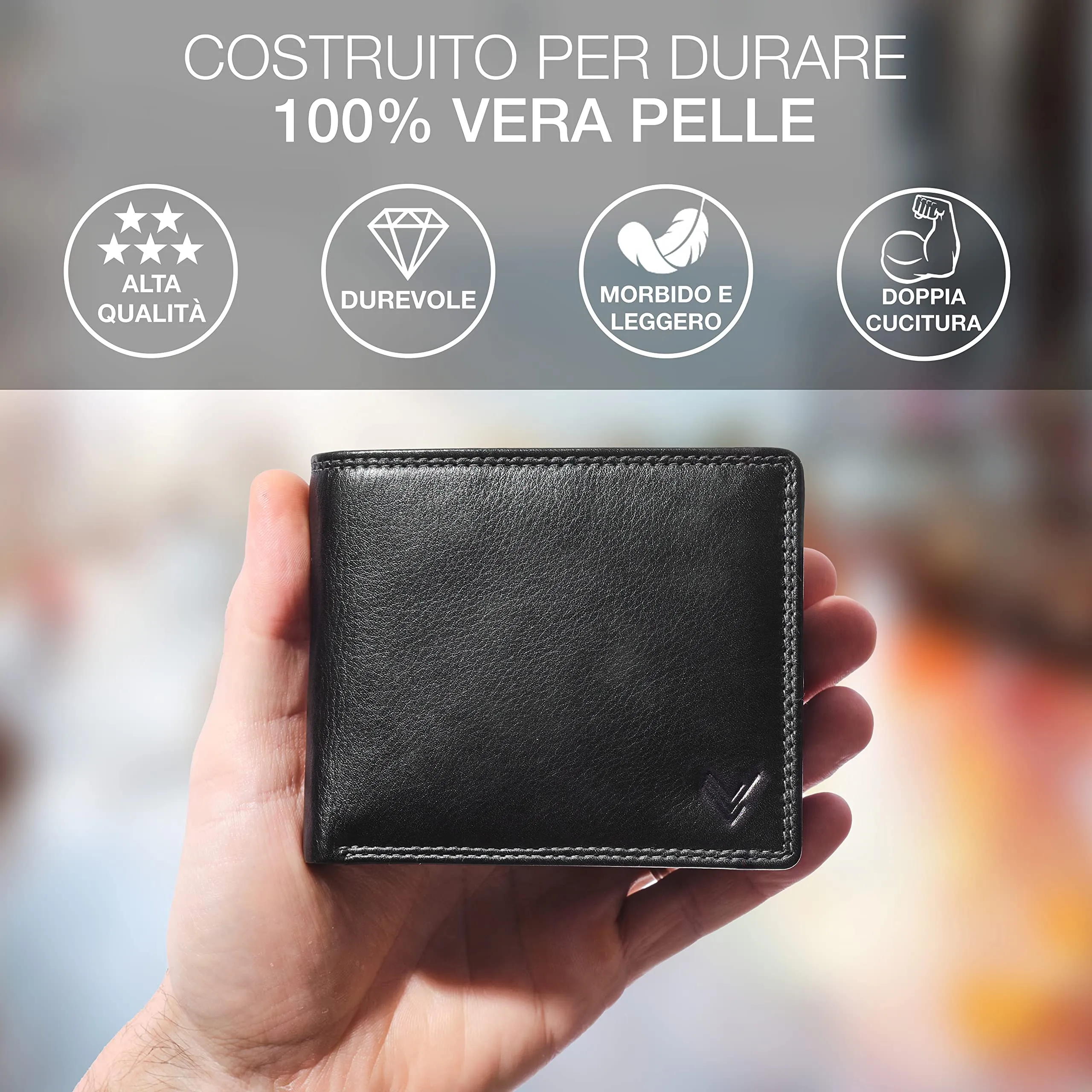 Lavalen Portafoglio Uomo in Pelle Vera RFID con Portamonete Grande - immagine 2