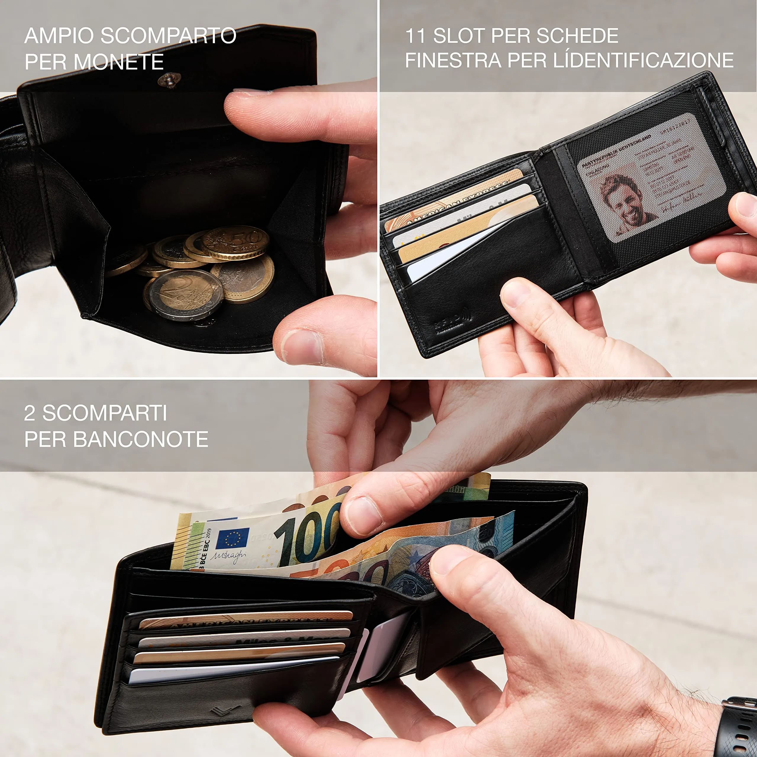 Lavalen Portafoglio Uomo in Pelle Vera RFID con Portamonete Grande - immagine 3