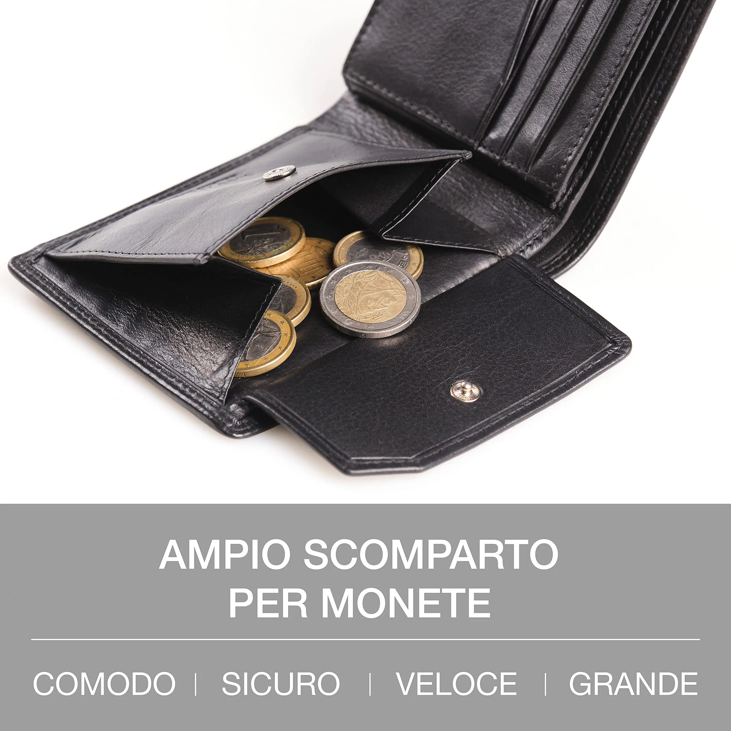 Lavalen Portafoglio Uomo in Pelle Vera RFID con Portamonete Grande - immagine 5