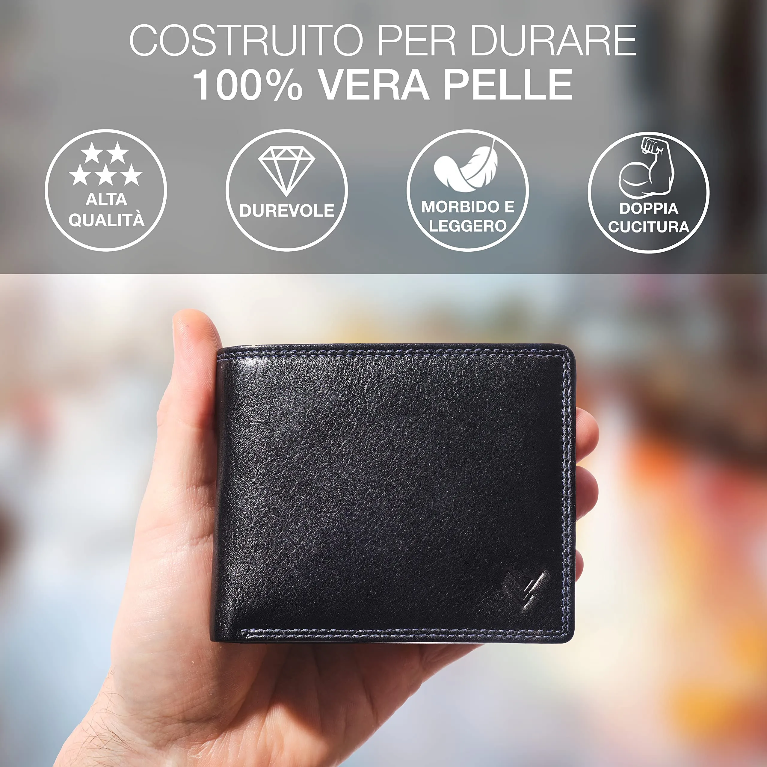 Lavalen Portafoglio Uomo in Pelle Vera RFID con Portamonete Grande - immagine 2