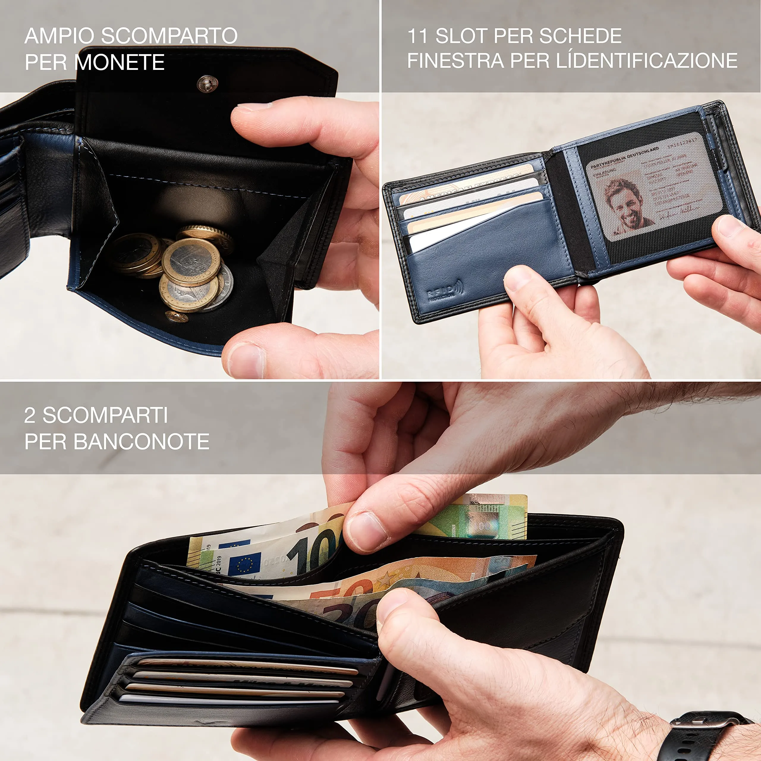 Lavalen Portafoglio Uomo in Pelle Vera RFID con Portamonete Grande - immagine 4