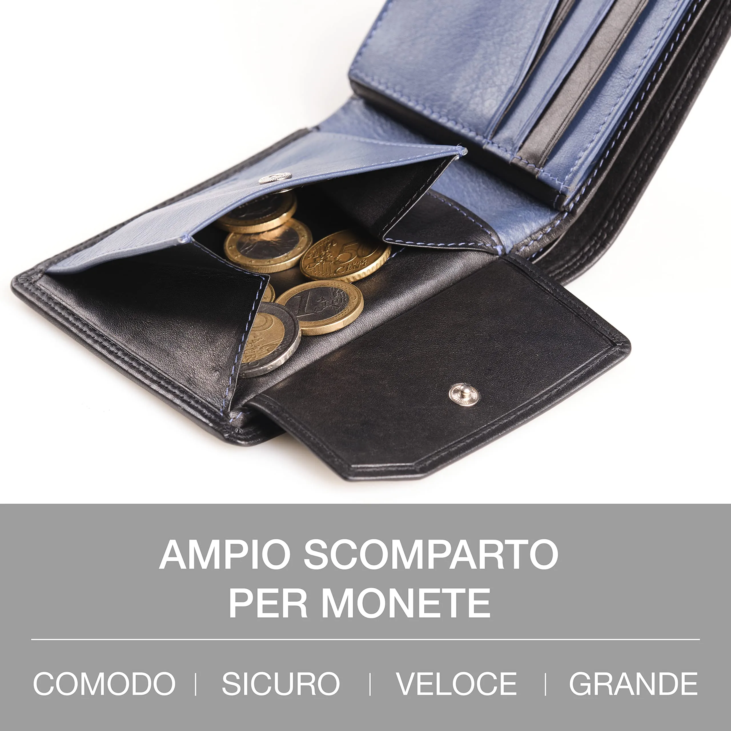 Lavalen Portafoglio Uomo in Pelle Vera RFID con Portamonete Grande - immagine 5