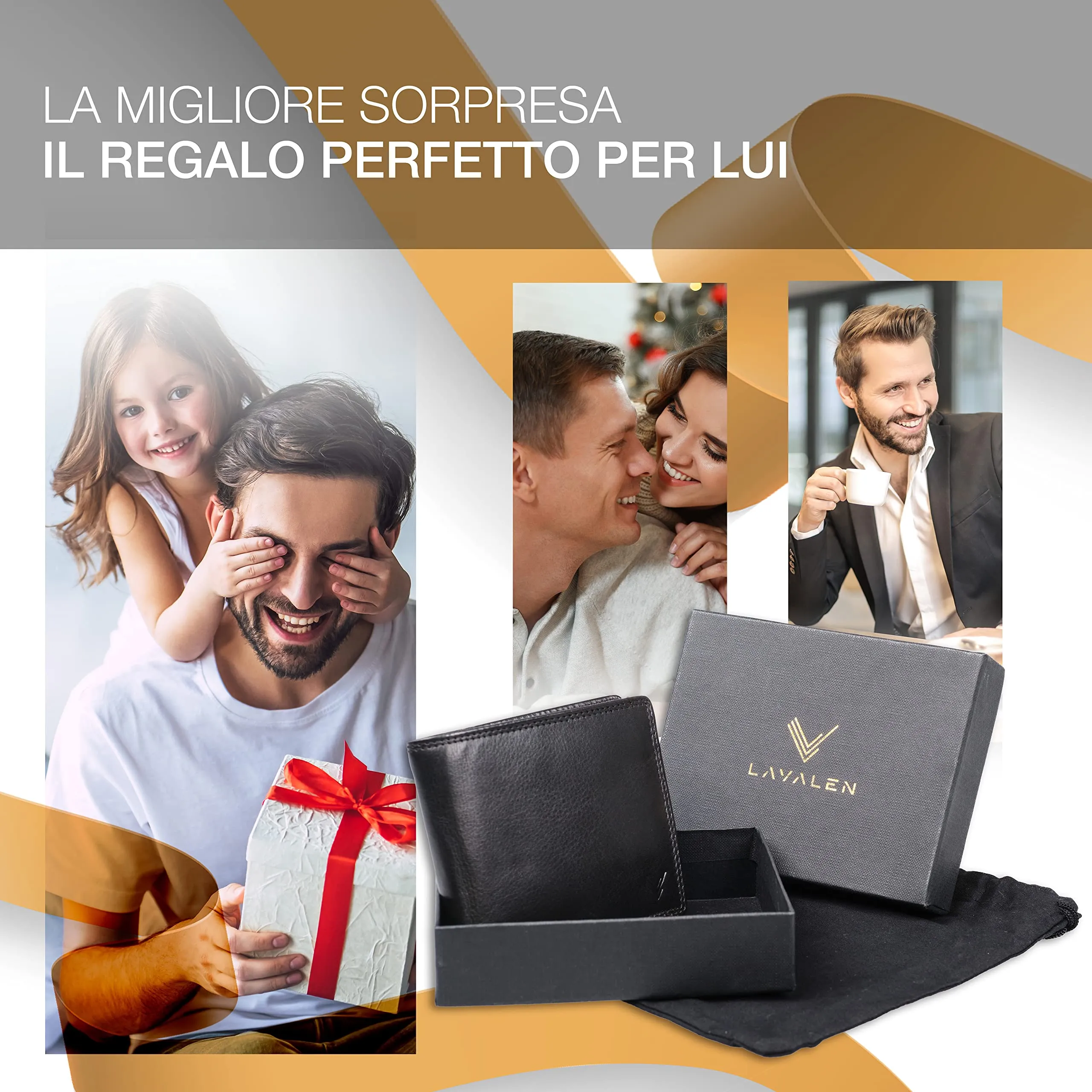 Lavalen Portafoglio Uomo in Pelle Vera RFID con Portamonete Grande - immagine 6