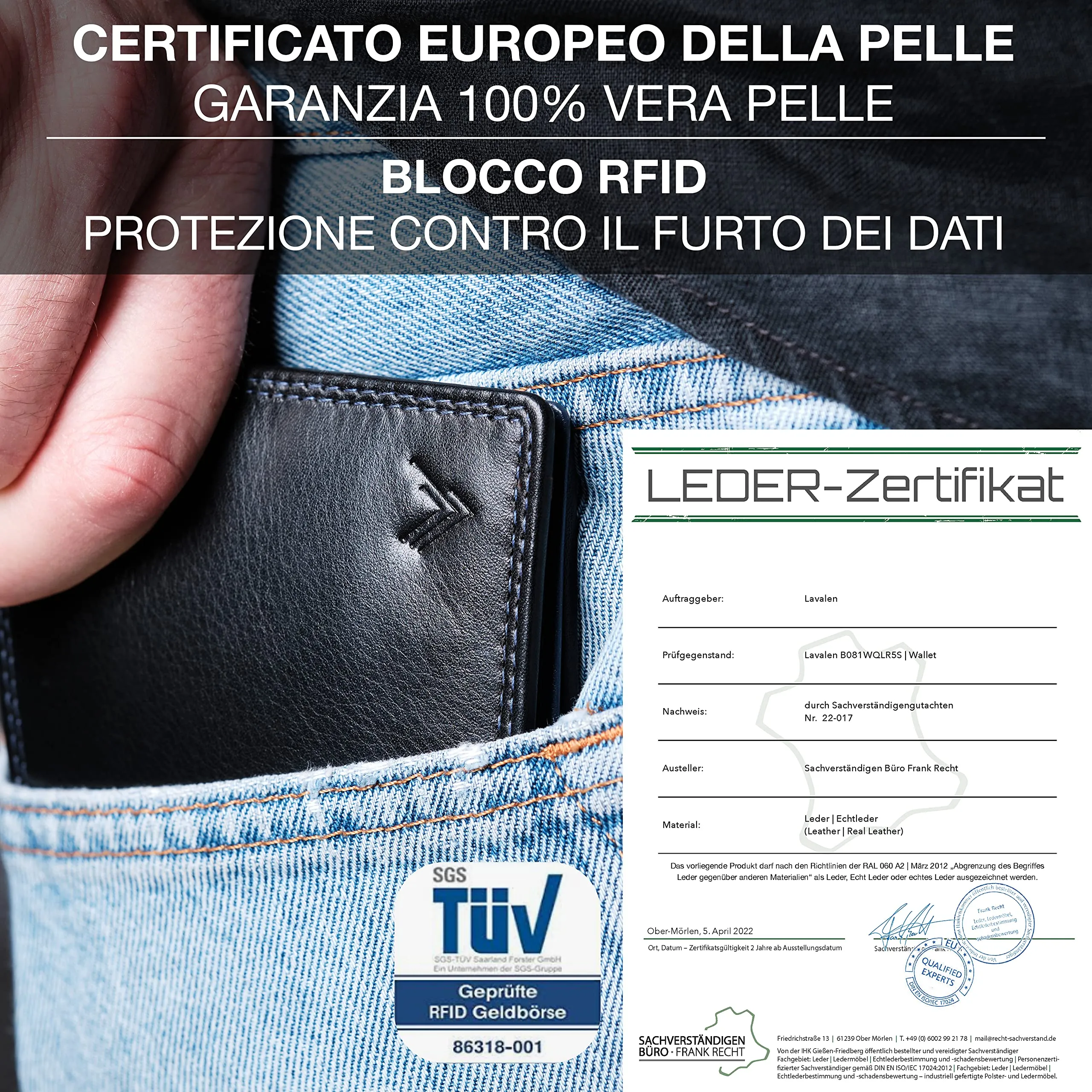 Lavalen Portafoglio Uomo in Pelle Vera RFID con Portamonete Grande - immagine 7