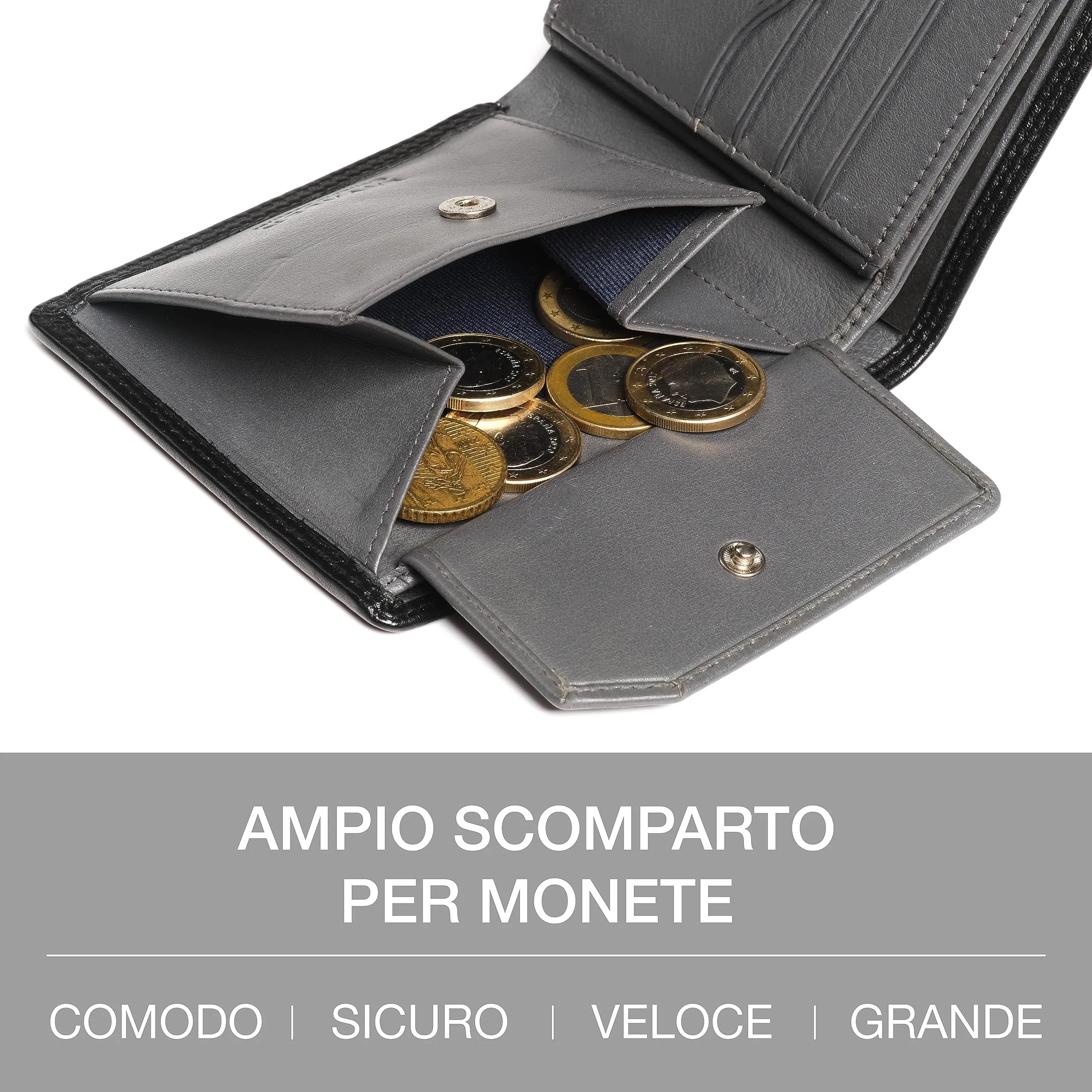 Lavalen Portafoglio Uomo in Pelle Vera RFID con Portamonete Grande - immagine 5