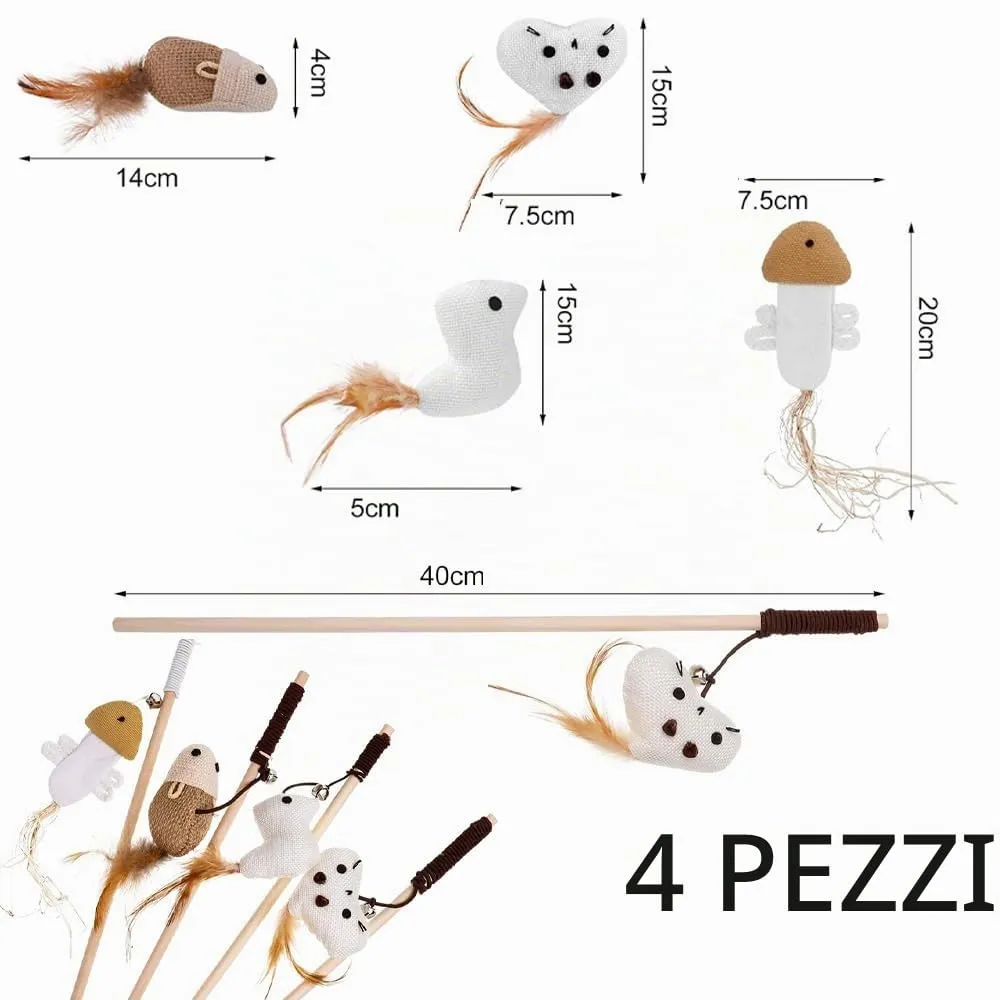 YINGLUOEU Giochi con Piume per Gatti Bacchette Retrattili, 4 Pezzi - immagine 7