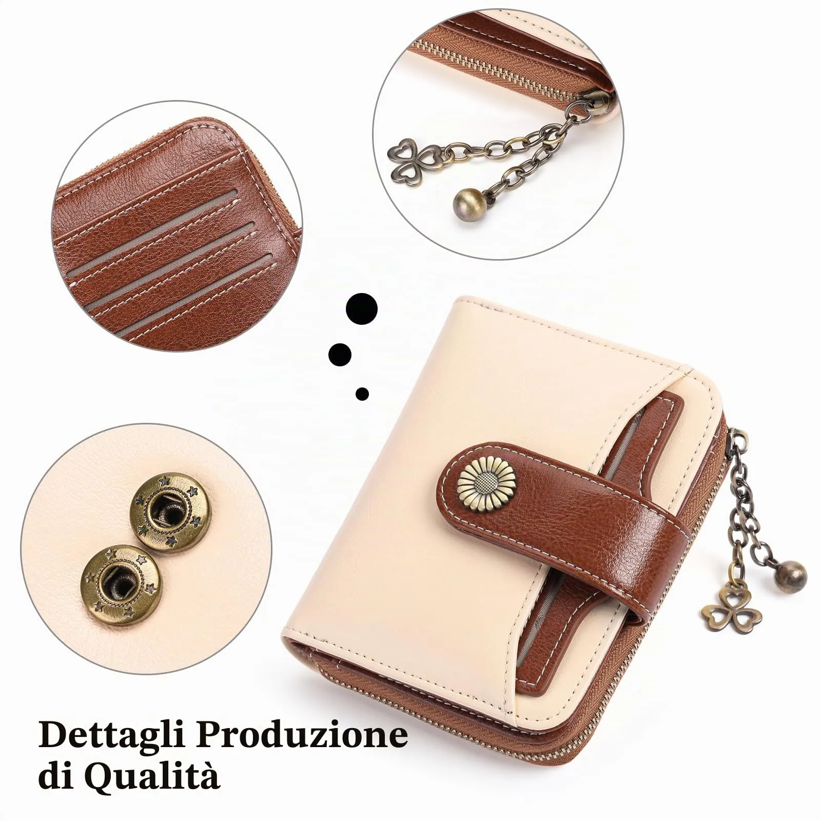 SENDEFN Portafoglio Donna in Pelle Vegana con Blocco RFID, Corto con 8 Scomparti per Carte, 2 Finestre di Identificazione e Tasca con Cerniera - immagine 4