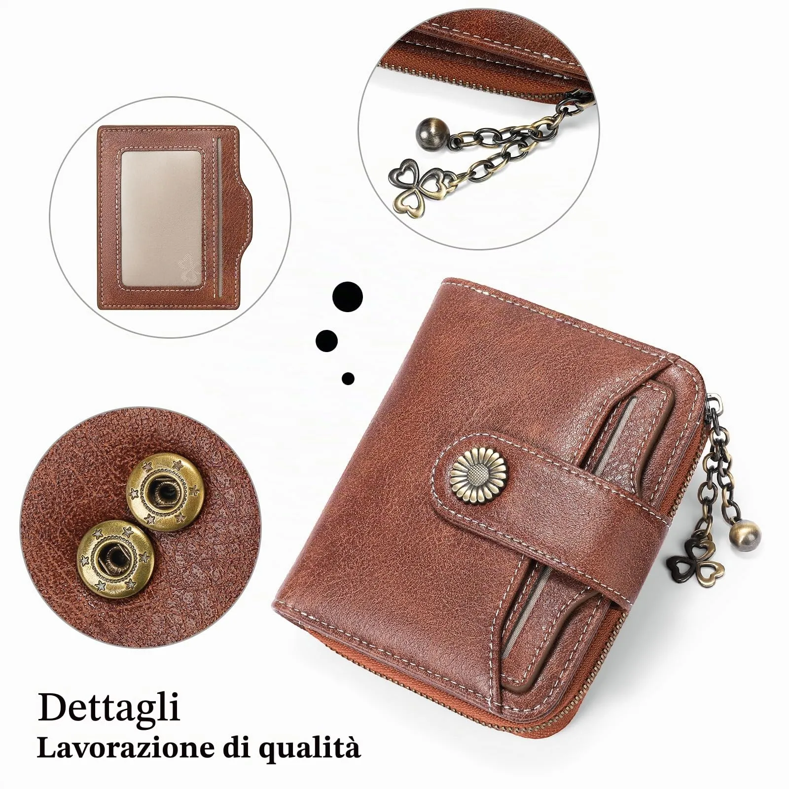 SENDEFN Portafoglio Donna in Pelle Vegana con Blocco RFID, 8 Scomparti per Carte, 2 Finestre di Identificazione e Tasca con Cerniera - immagine 5