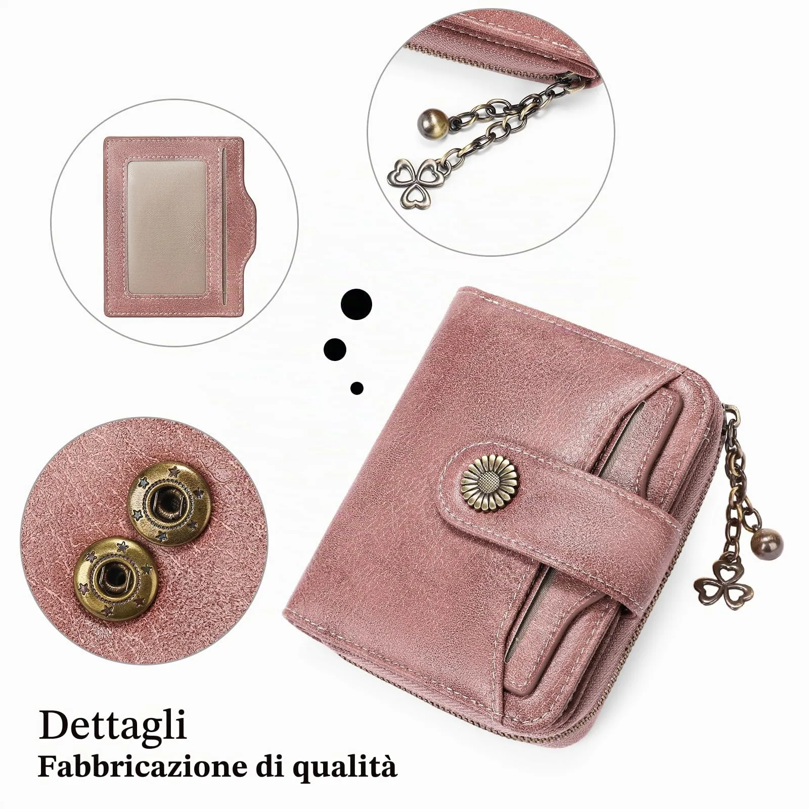 SENDEFN Portafoglio Donna in Pelle Vegana con Blocco RFID, Corto con 8 Scomparti per Carte, 2 Finestre ID e Tasca con Cerniera - immagine 5