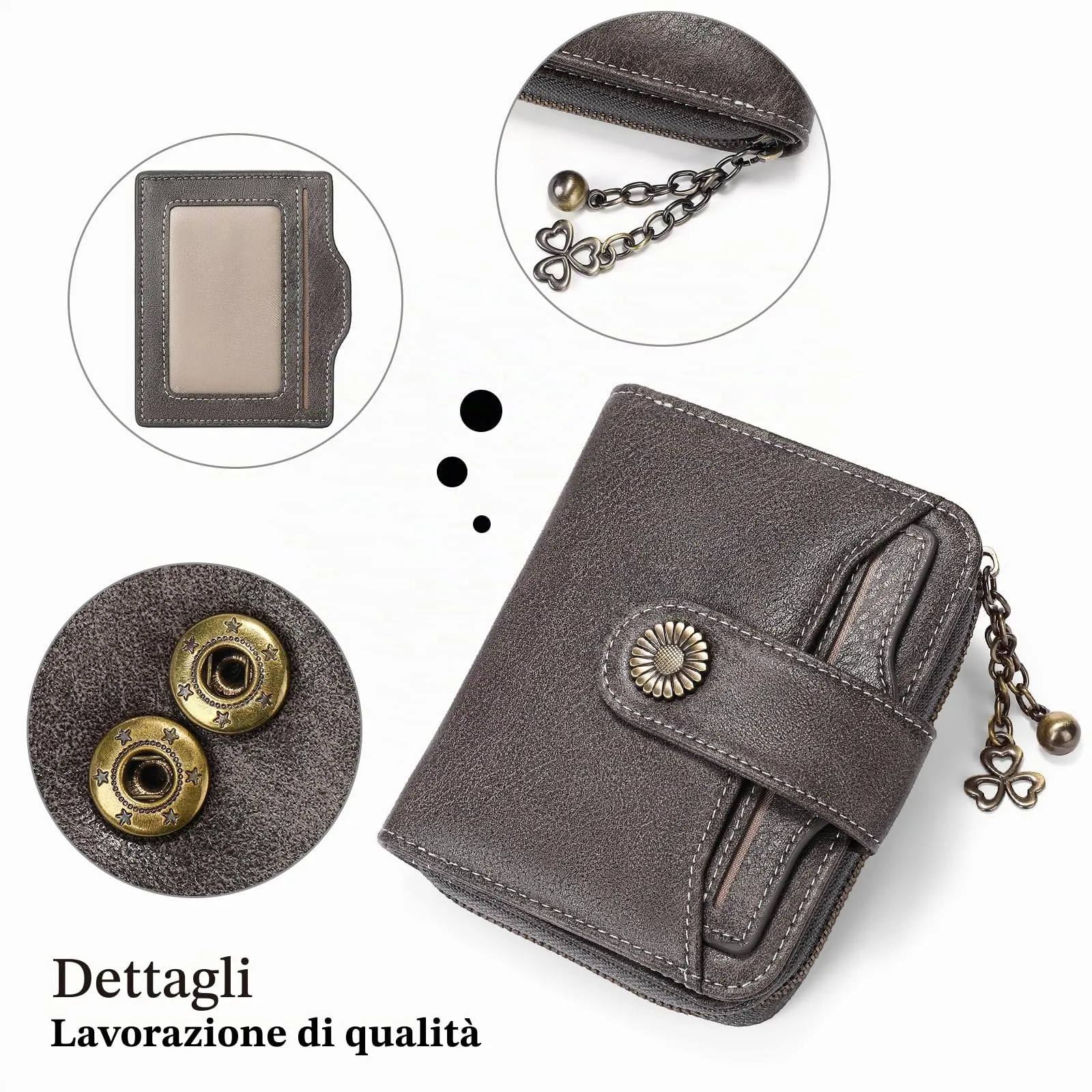 SENDEFN Portafoglio Donna in Pelle Vegana con Blocco RFID, 8 Scomparti per Carte, 2 Finestre di Identificazione e Tasca con Cerniera - immagine 5