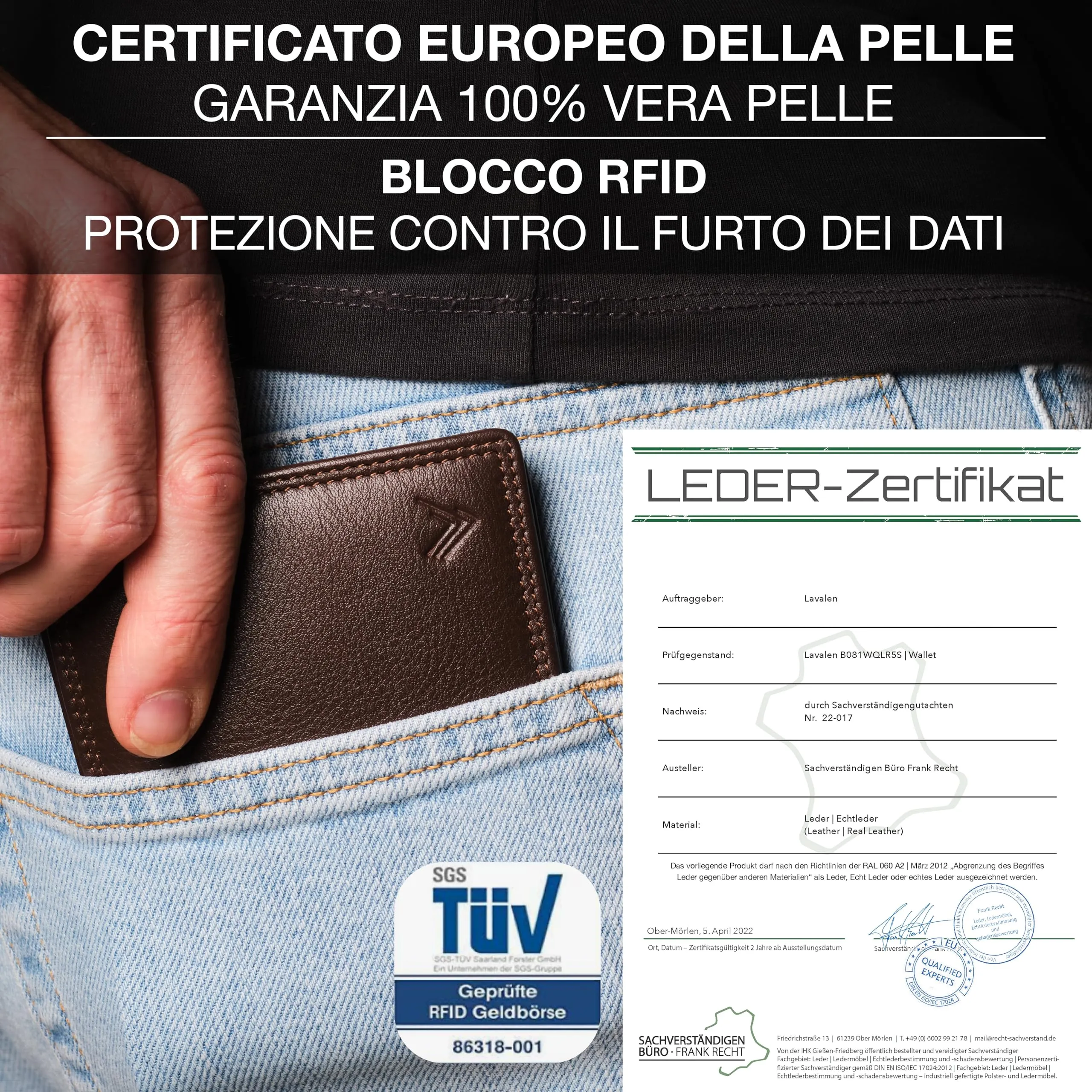 Lavalen Portafoglio Uomo in Pelle Vera RFID con Portamonete - immagine 6