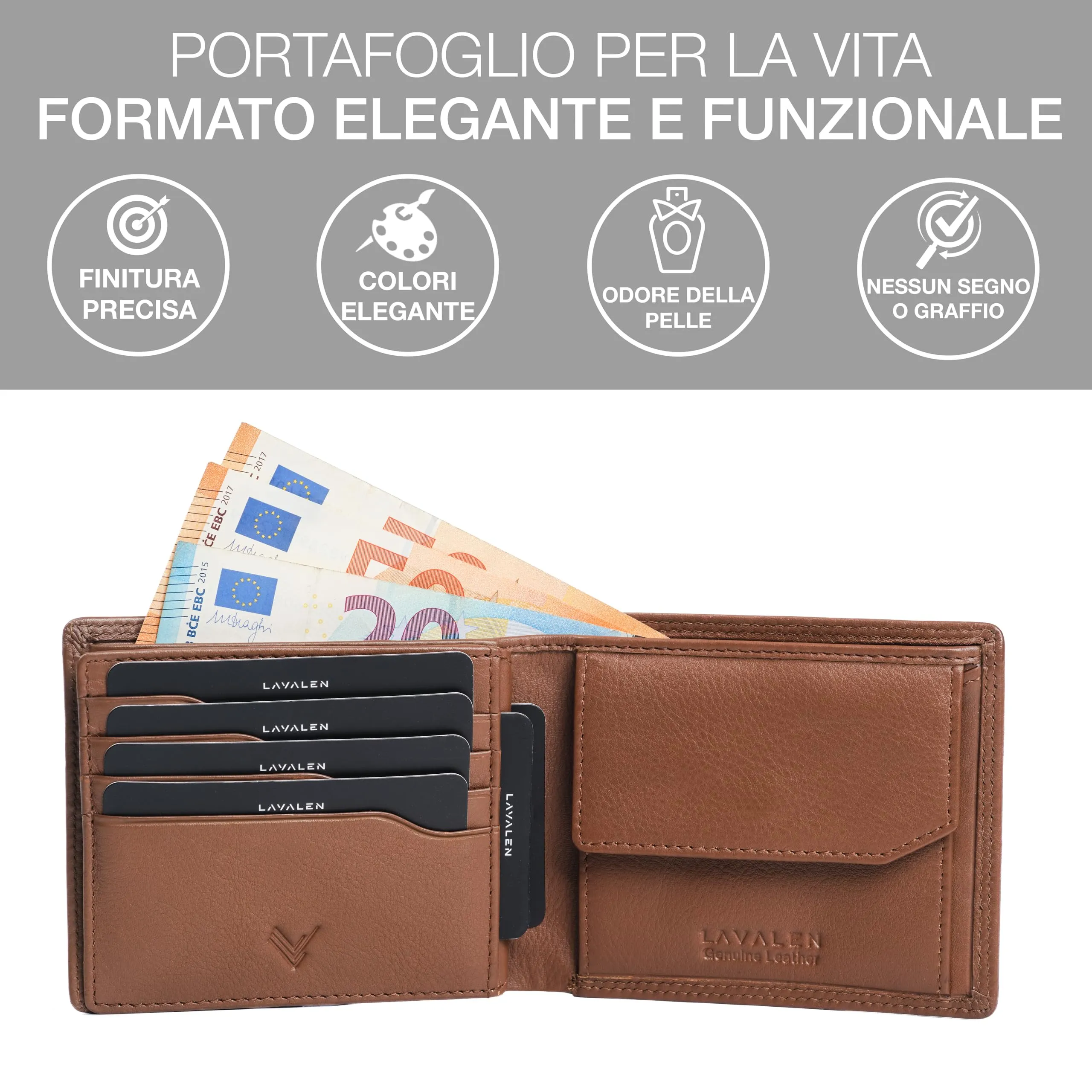 Lavalen Portafoglio Uomo in Pelle Vera RFID con Portamonete - immagine 4