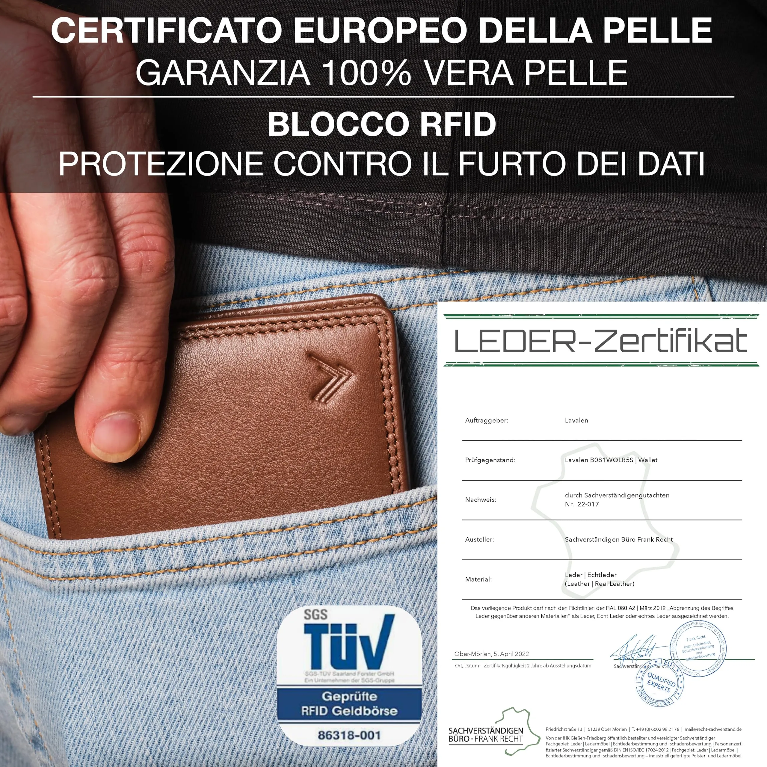 Lavalen Portafoglio Uomo in Pelle Vera RFID con Portamonete - immagine 6