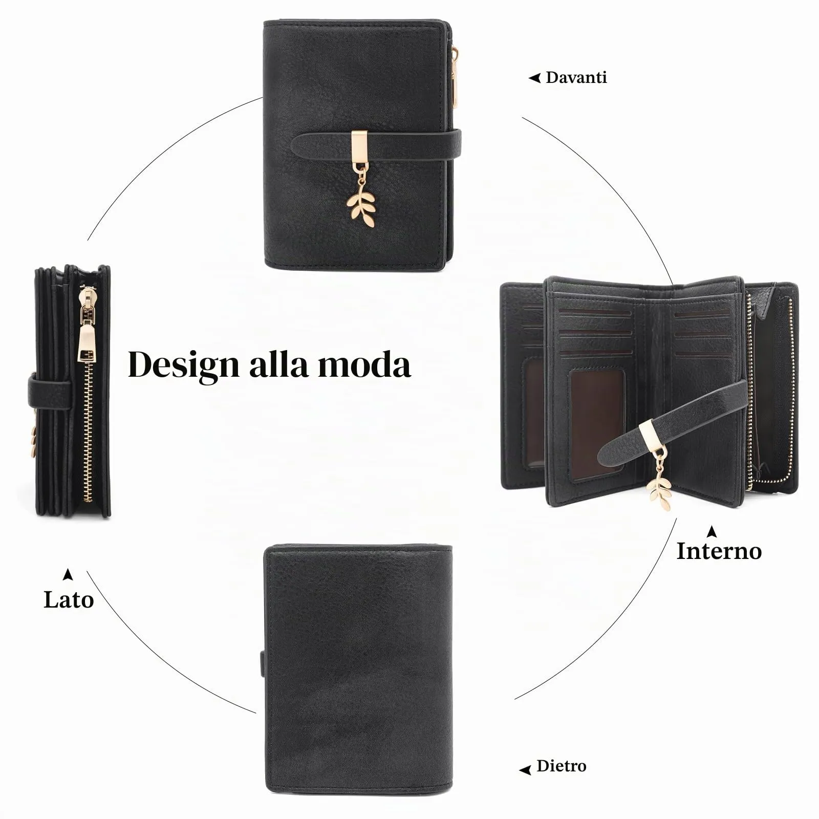 HNOOM Portafoglio Donna Piccolo in Pelle PU, Formato Corto con Protezione RFID, Cerniera Portamonete e 19 Porta Carte - Nero - immagine 3