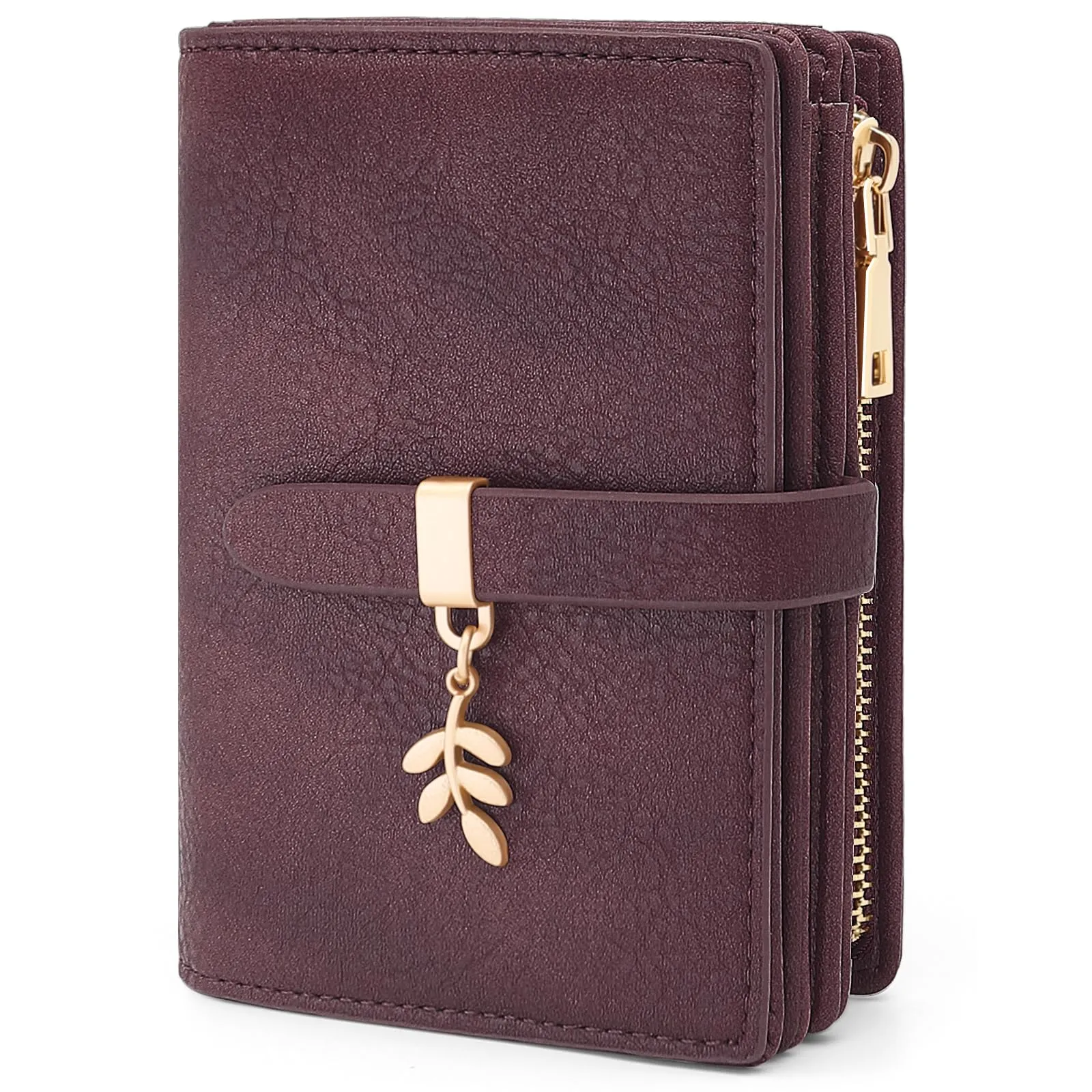 HNOOM Portafoglio Donna Piccolo in Pelle PU Slim con Protezione RFID, Cerniera Portamonete e 19 Slot per Carte (Rosso Vino) - immagine 1