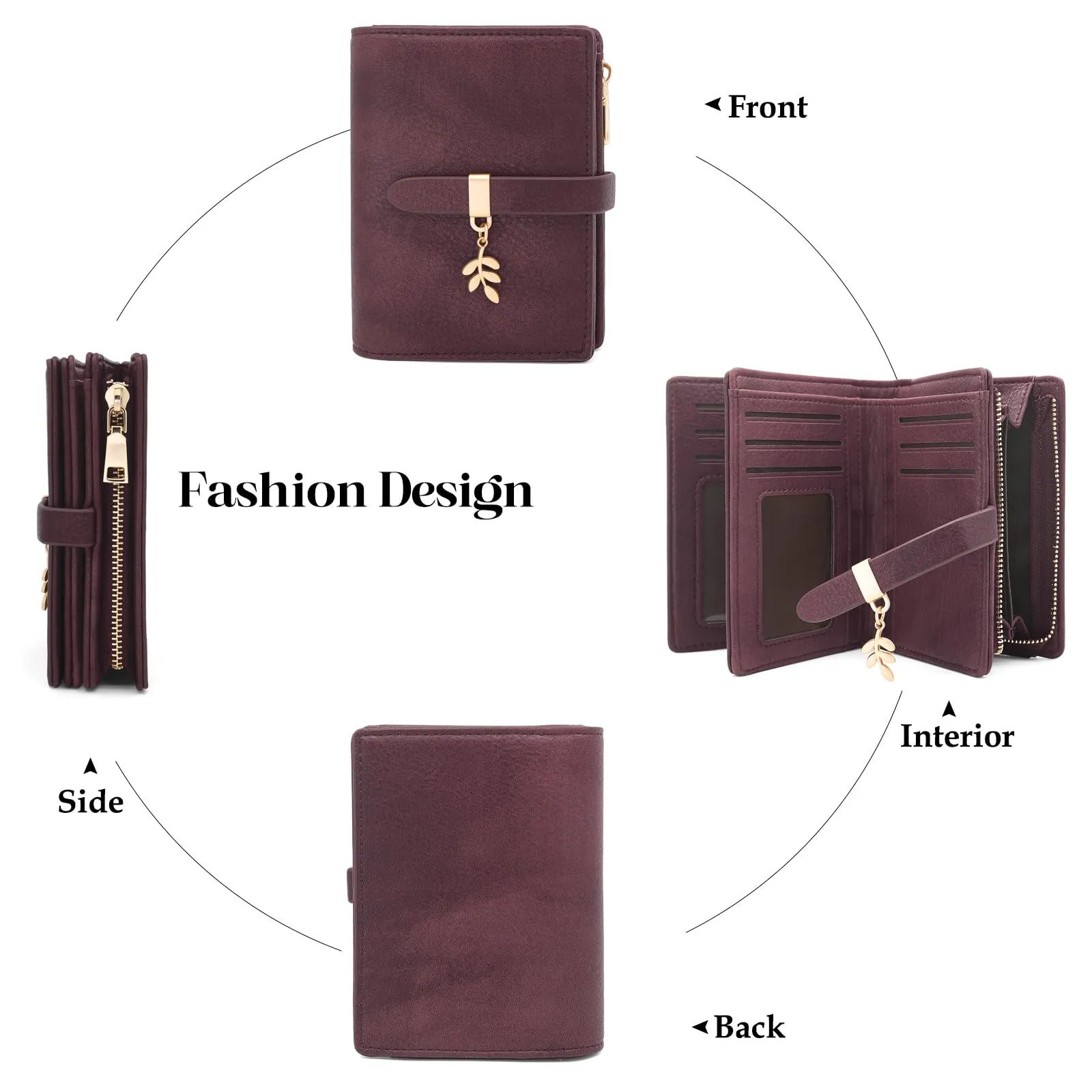 HNOOM Portafoglio Donna Piccolo in Pelle PU Slim con Protezione RFID, Cerniera Portamonete e 19 Slot per Carte (Rosso Vino) - immagine 3