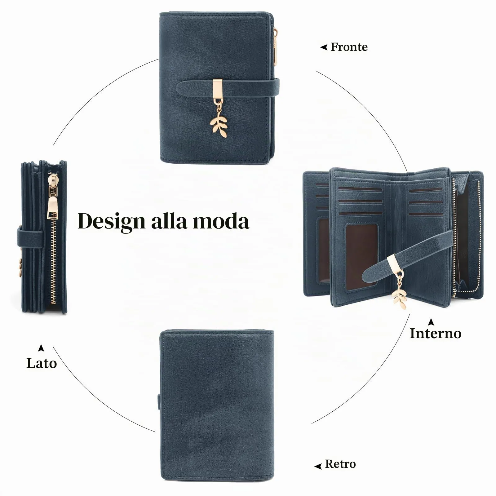 HNOOM Portafoglio Donna Piccolo in Pelle PU, Formato Corto con Protezione RFID, Cerniera Portamonete e 19 Slot per Carte (Blu) - immagine 3