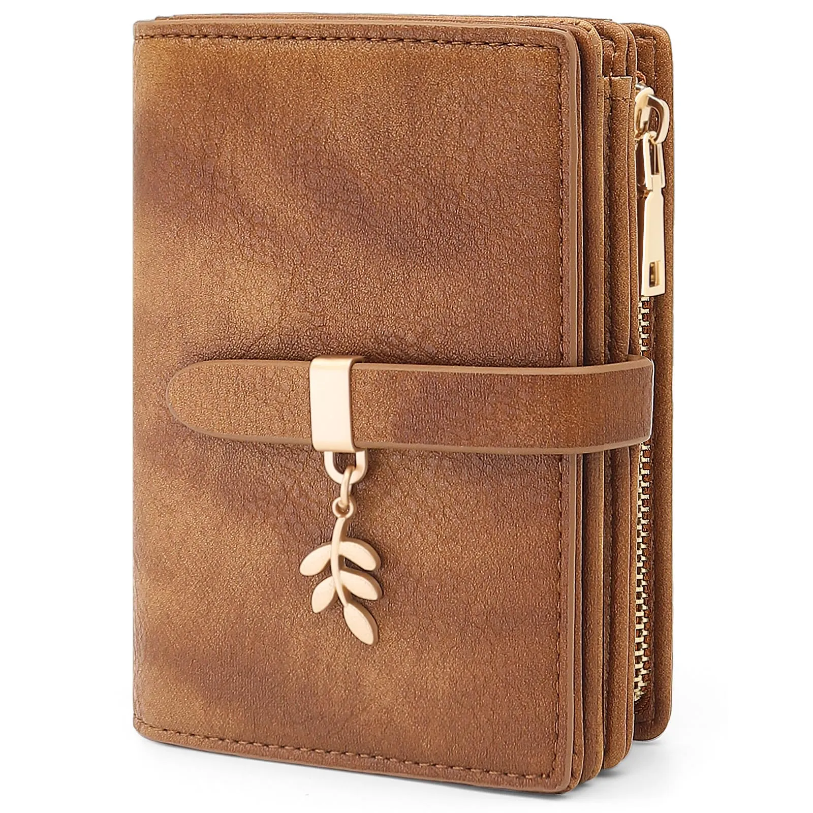 HNOOM Portafoglio Donna in Pelle PU Slim con Protezione RFID, 17 Porta Carte e Portamonete con Cerniera, Marrone - immagine 1