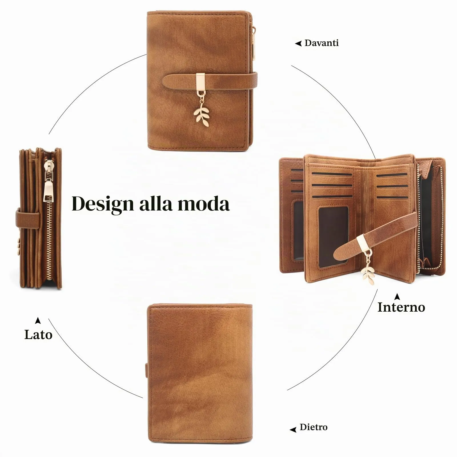 HNOOM Portafoglio Donna in Pelle PU Slim con Protezione RFID, 17 Porta Carte e Portamonete con Cerniera, Marrone - immagine 3