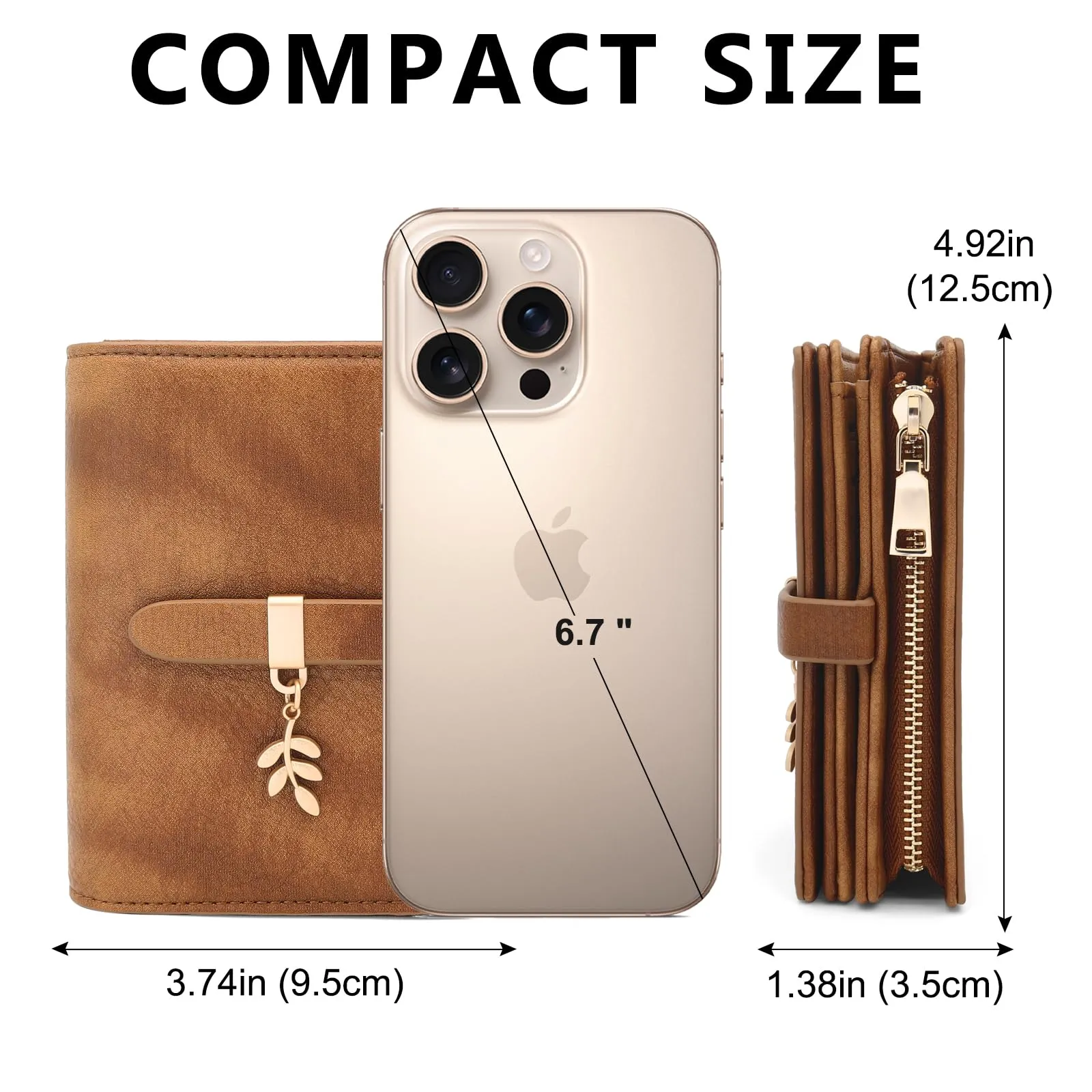HNOOM Portafoglio Donna in Pelle PU Slim con Protezione RFID, 17 Porta Carte e Portamonete con Cerniera, Marrone - immagine 7