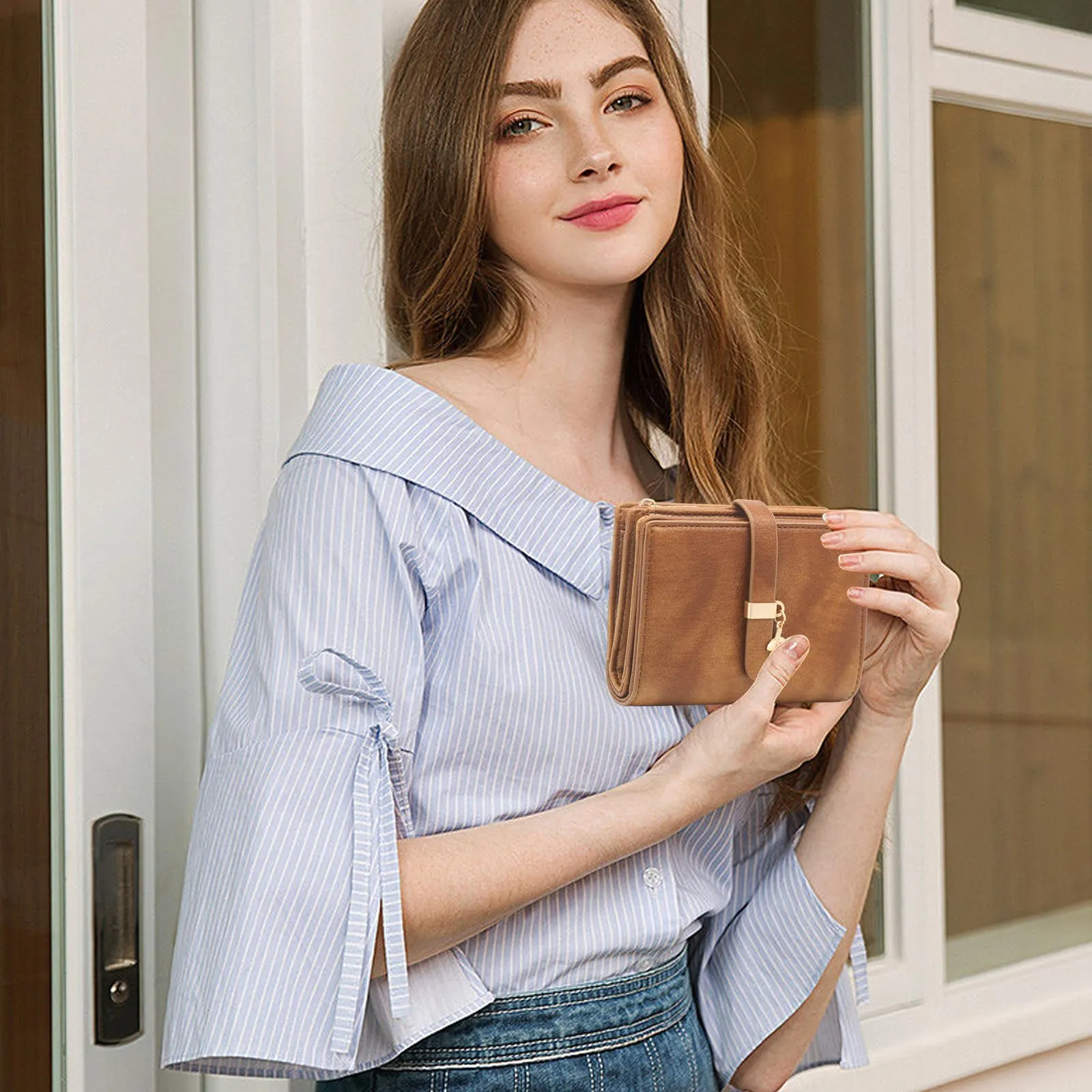HNOOM Portafoglio Donna in Pelle PU Slim con Protezione RFID, 17 Porta Carte e Portamonete con Cerniera, Marrone - immagine 8