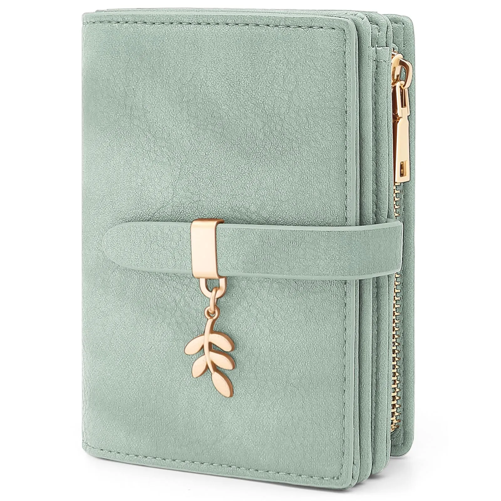 HNOOM Portafoglio Donna Piccolo in Pelle PU, Formato Corto con Protezione RFID, Portamonete con Cerniera e 19 Slot per Carte, Verde - immagine 1