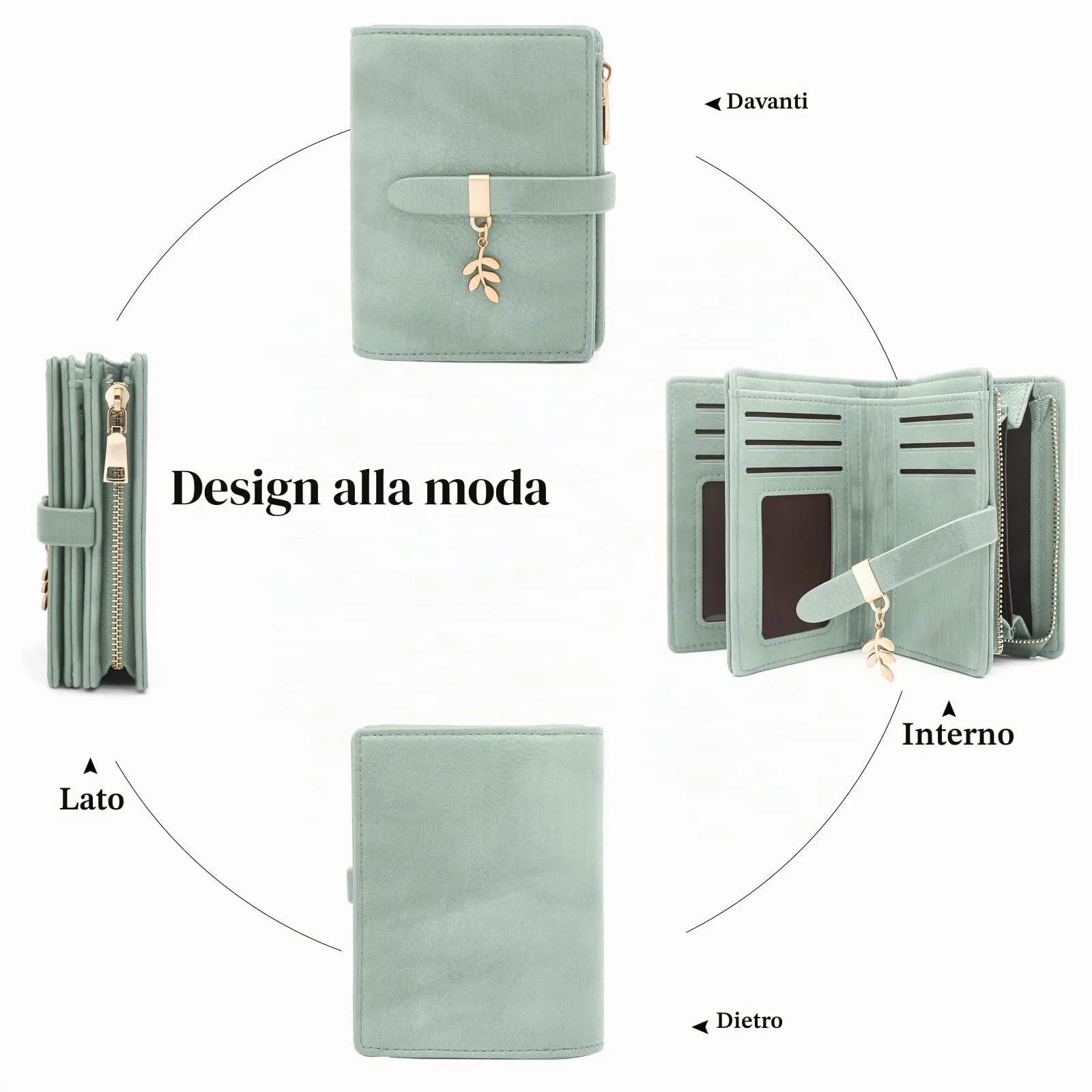 HNOOM Portafoglio Donna Piccolo in Pelle PU, Formato Corto con Protezione RFID, Portamonete con Cerniera e 19 Slot per Carte, Verde - immagine 3